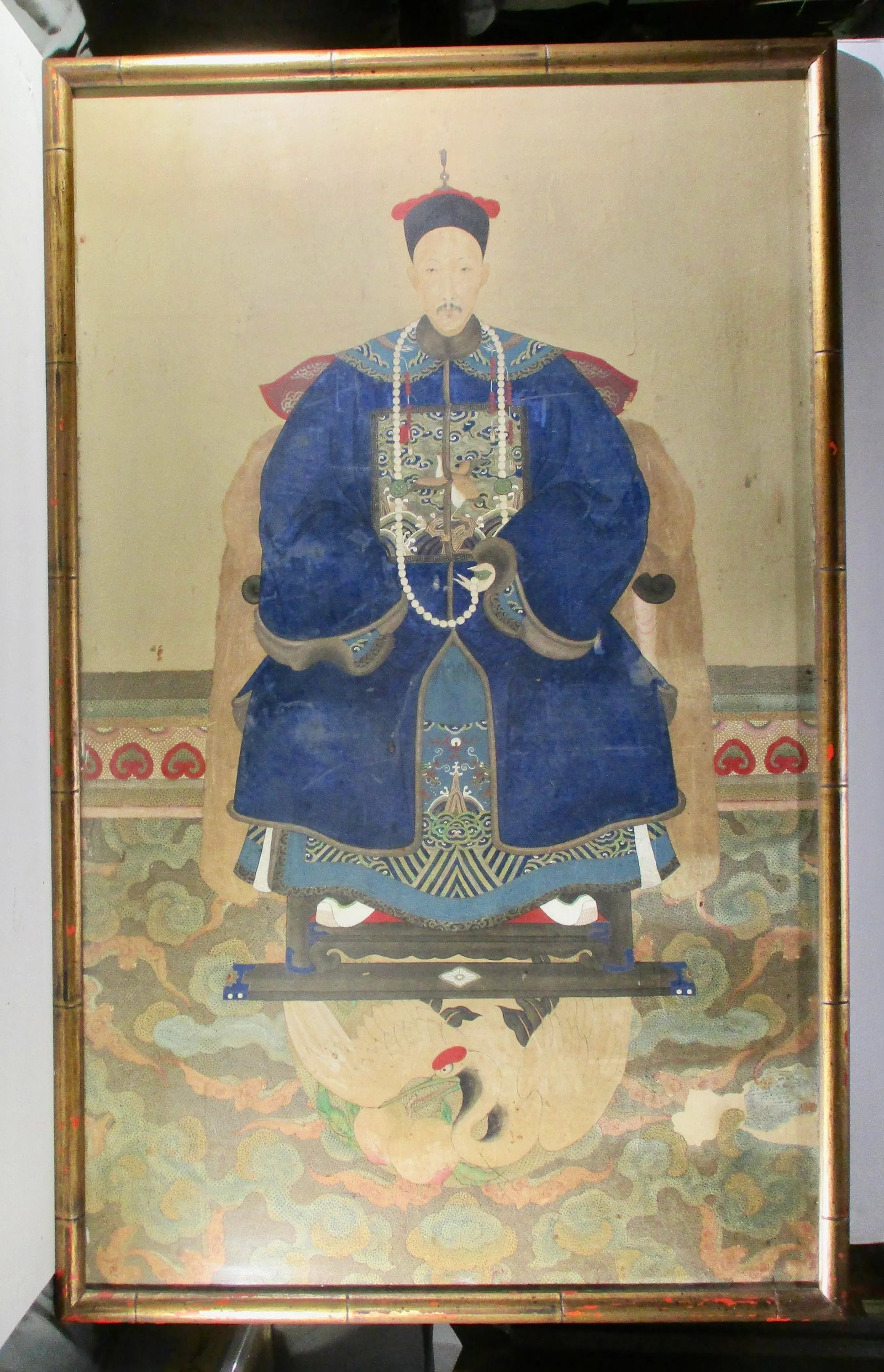 Antique Chinese Ancestor Portrait Painting, Framed - 12