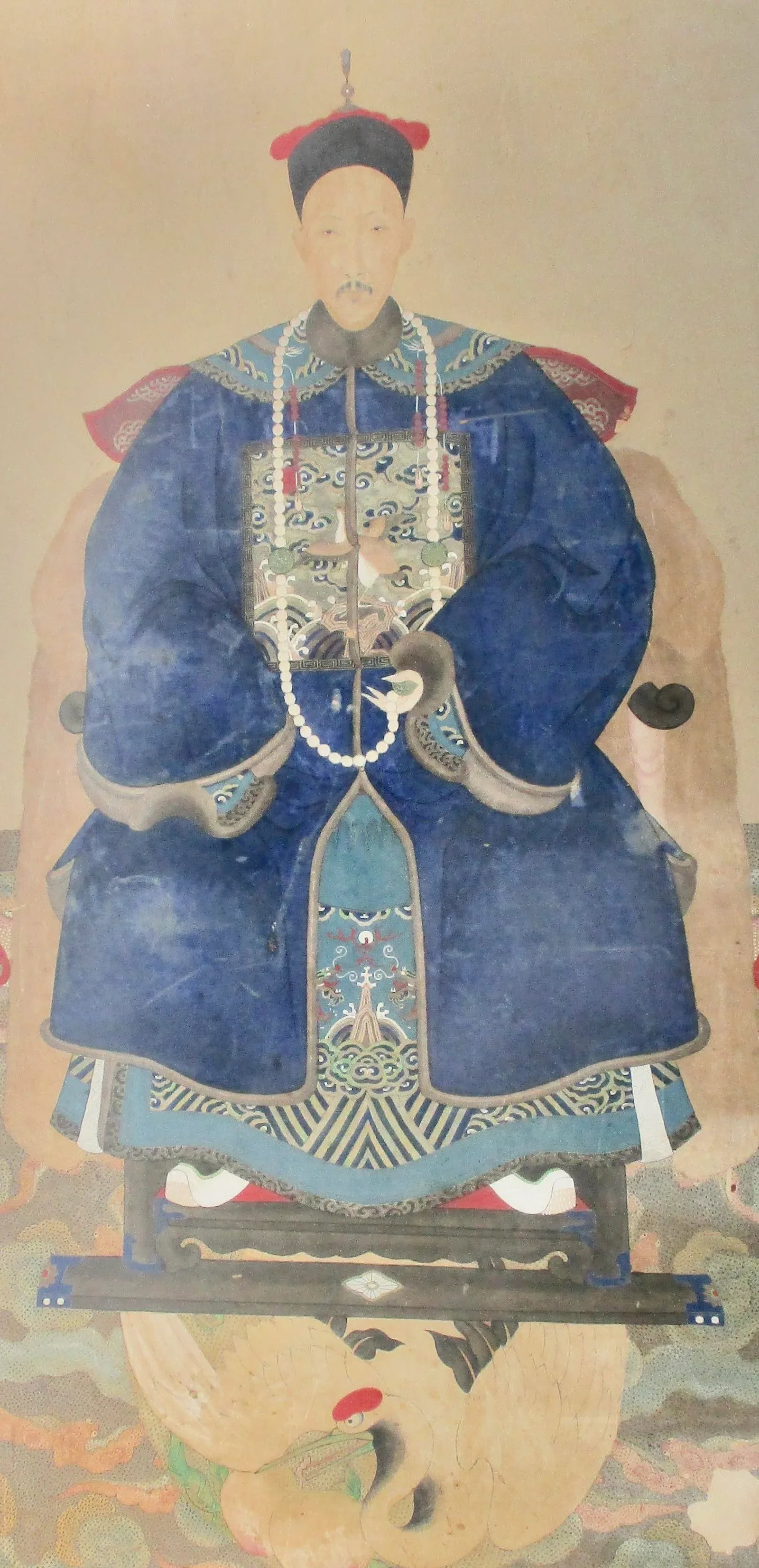 Antique Chinese Ancestor Portrait Painting, Framed - 3