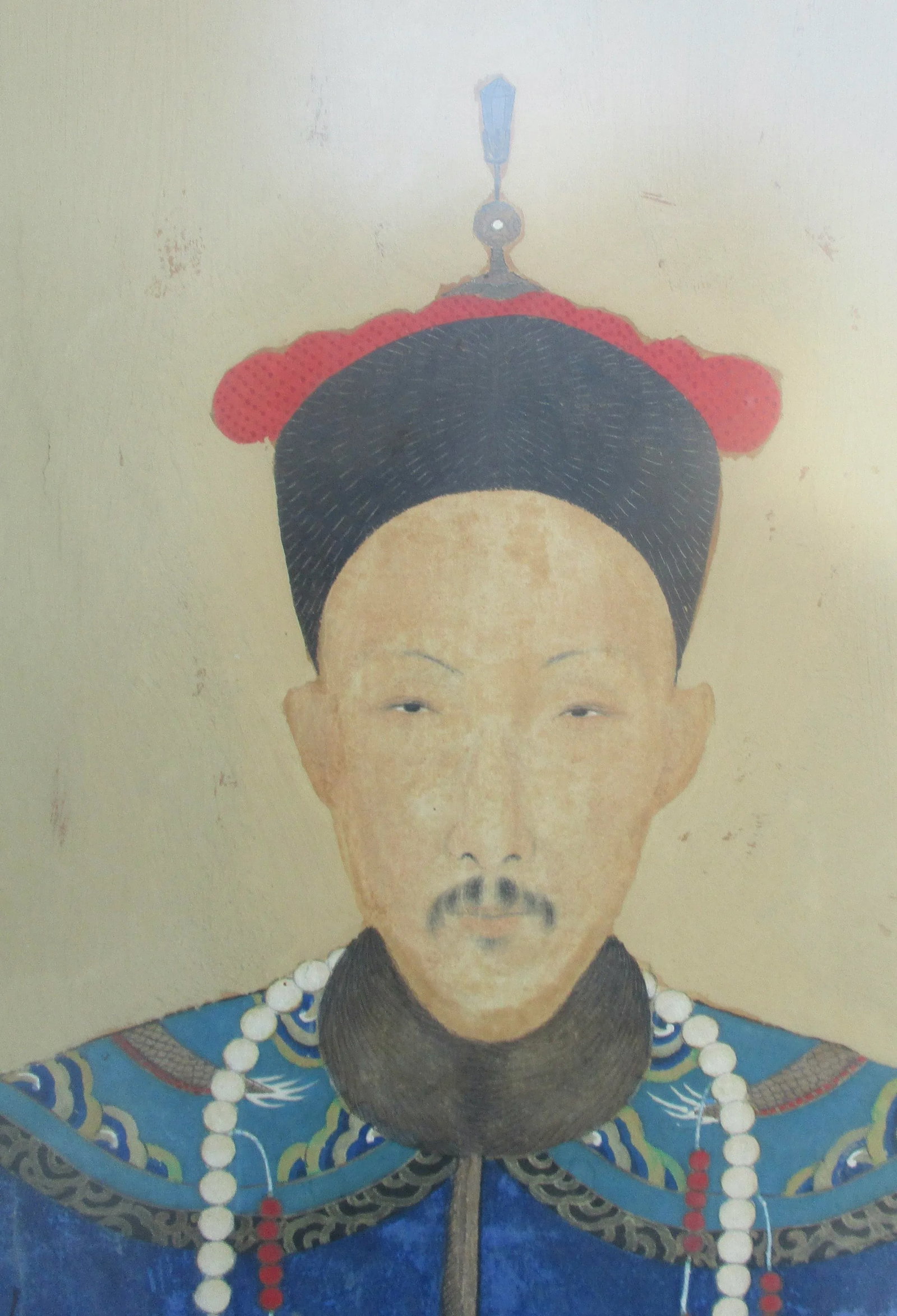 Antique Chinese Ancestor Portrait Painting, Framed - 5