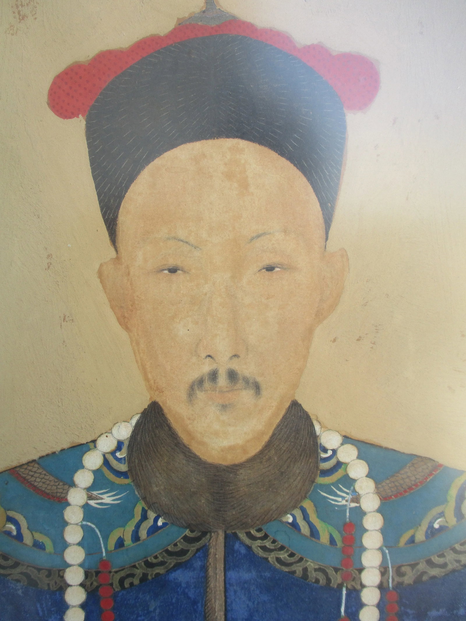 Antique Chinese Ancestor Portrait Painting, Framed - 9
