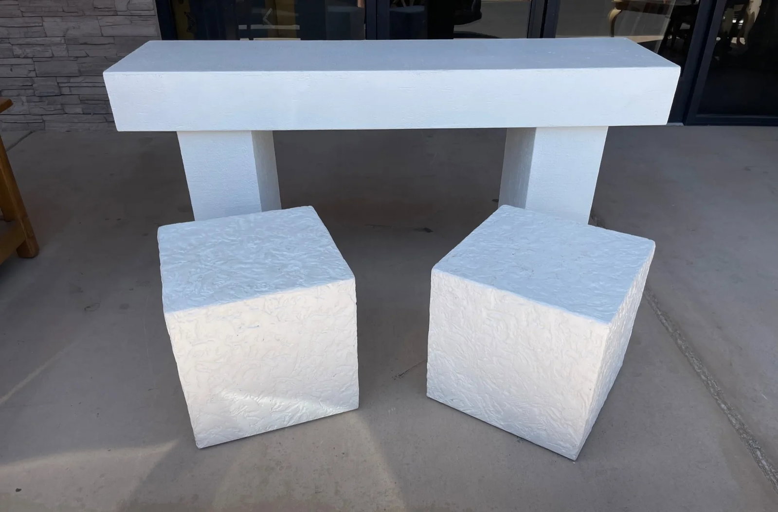 Vintage Postmodern White Textured Plaster Console Table - 8