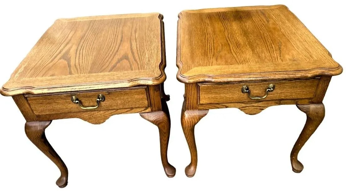 Thomasville French Country Oak Nightstands or Side Tables - Vintage Circa 1970s - 8
