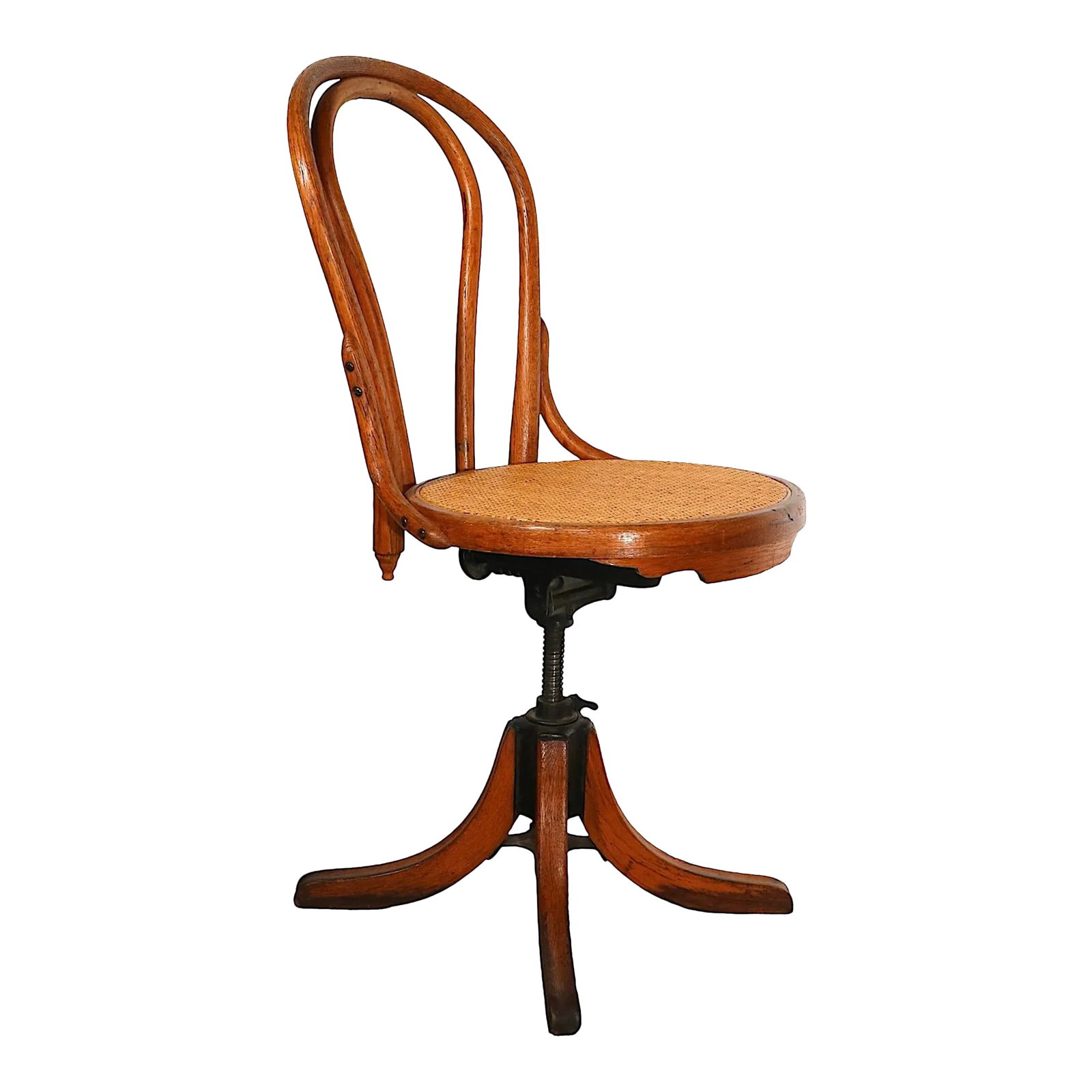 Early 20th Century Bentwood Swivel Desk Chair by Heywood Wakefield After Thonet: Early 20th Century swivel tilt office, desk in the Vienna Secessionist school, made in the USA by Heywood Wakefield. circa 1900- 1920's. The chair is in very good, clean and working condition, showing