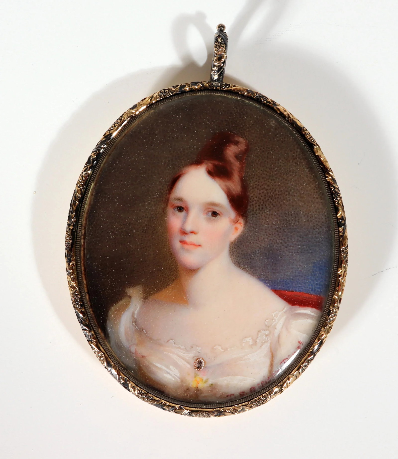 American Portrait Miniature Portrait of a Woman in a White Gown, Signed by Thomas Story Officer - 4