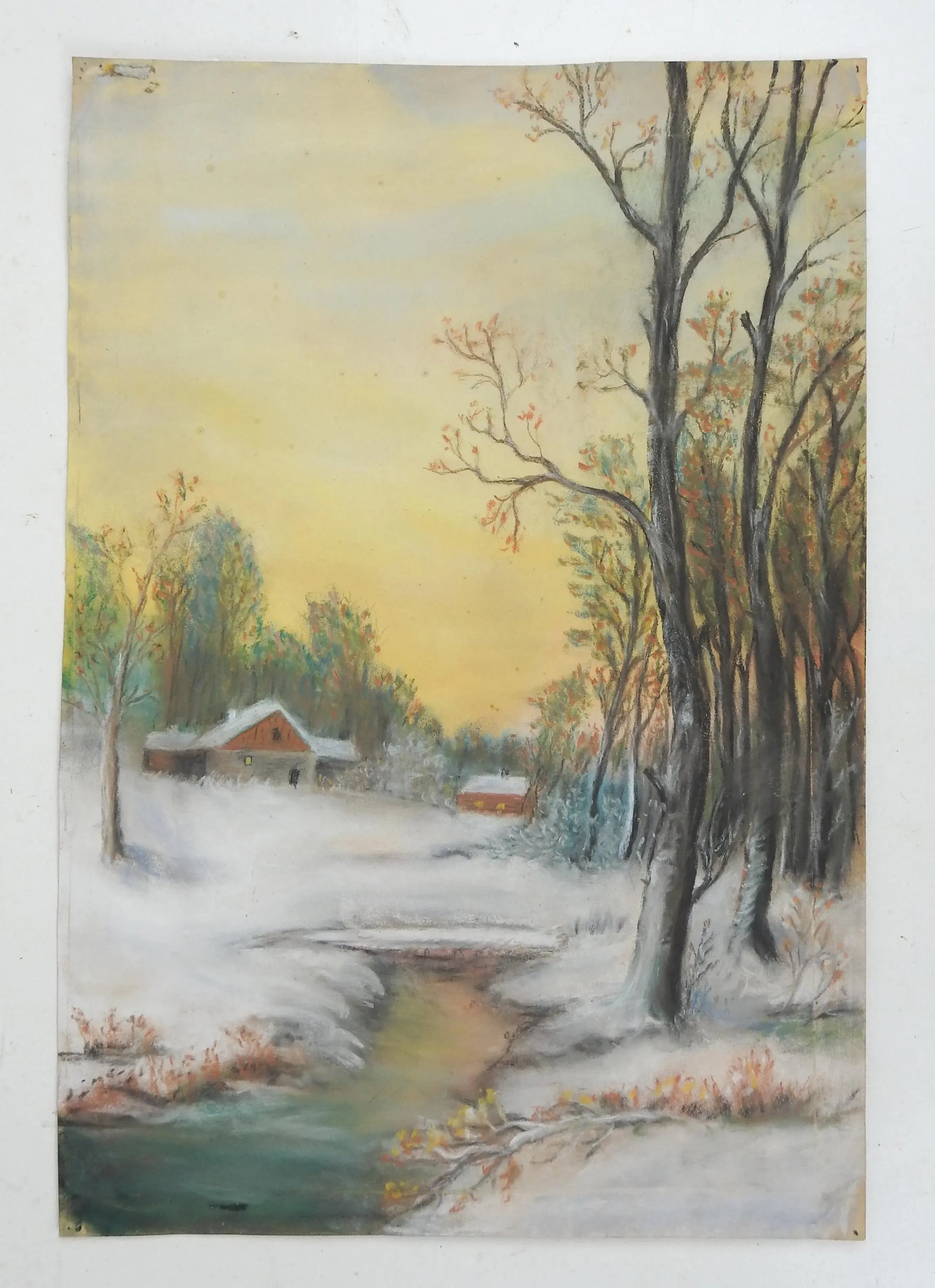 1930s Winter Sunrise Pastel on Paper - 3