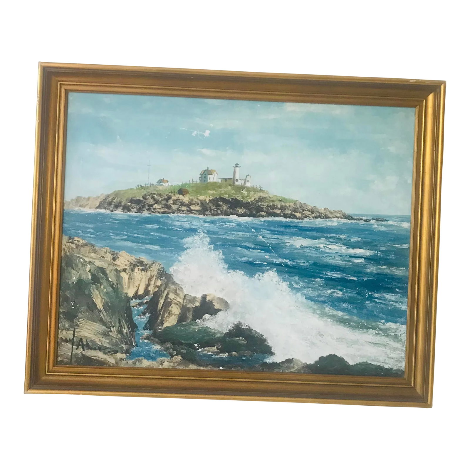 Original American Maine Coast Seascape Painting Signed: American signed lower right oil on canvas seascape- Cape Cod? Condition: Alterations: Original Condition Unaltered Imperfections: Some Imperfections Condition Notes: Some small paint loss Origin: