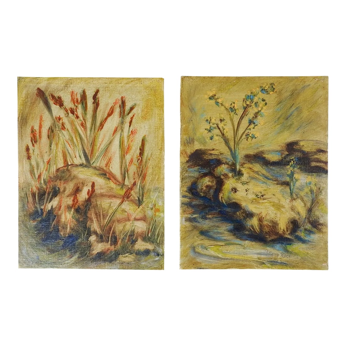 Vintage Mid 20th Century Garden Study Paintings - a Pair (1 of 3)