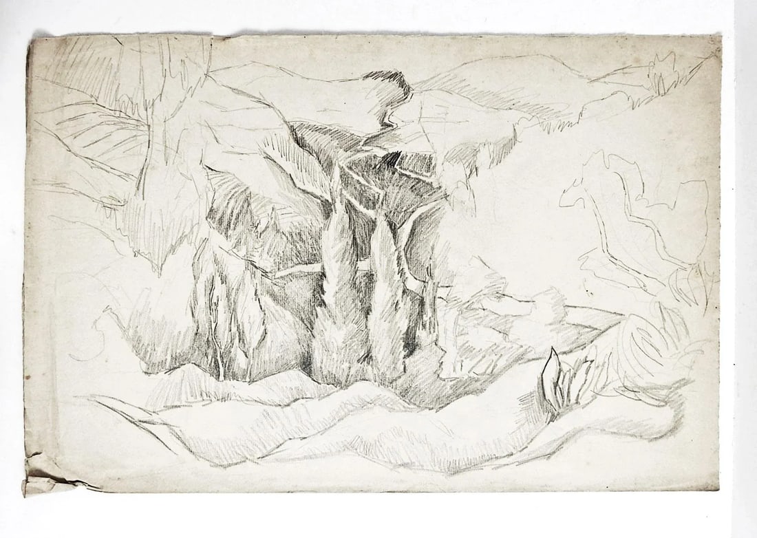 Rugged Landscape Pencil Study by George Baer - 2