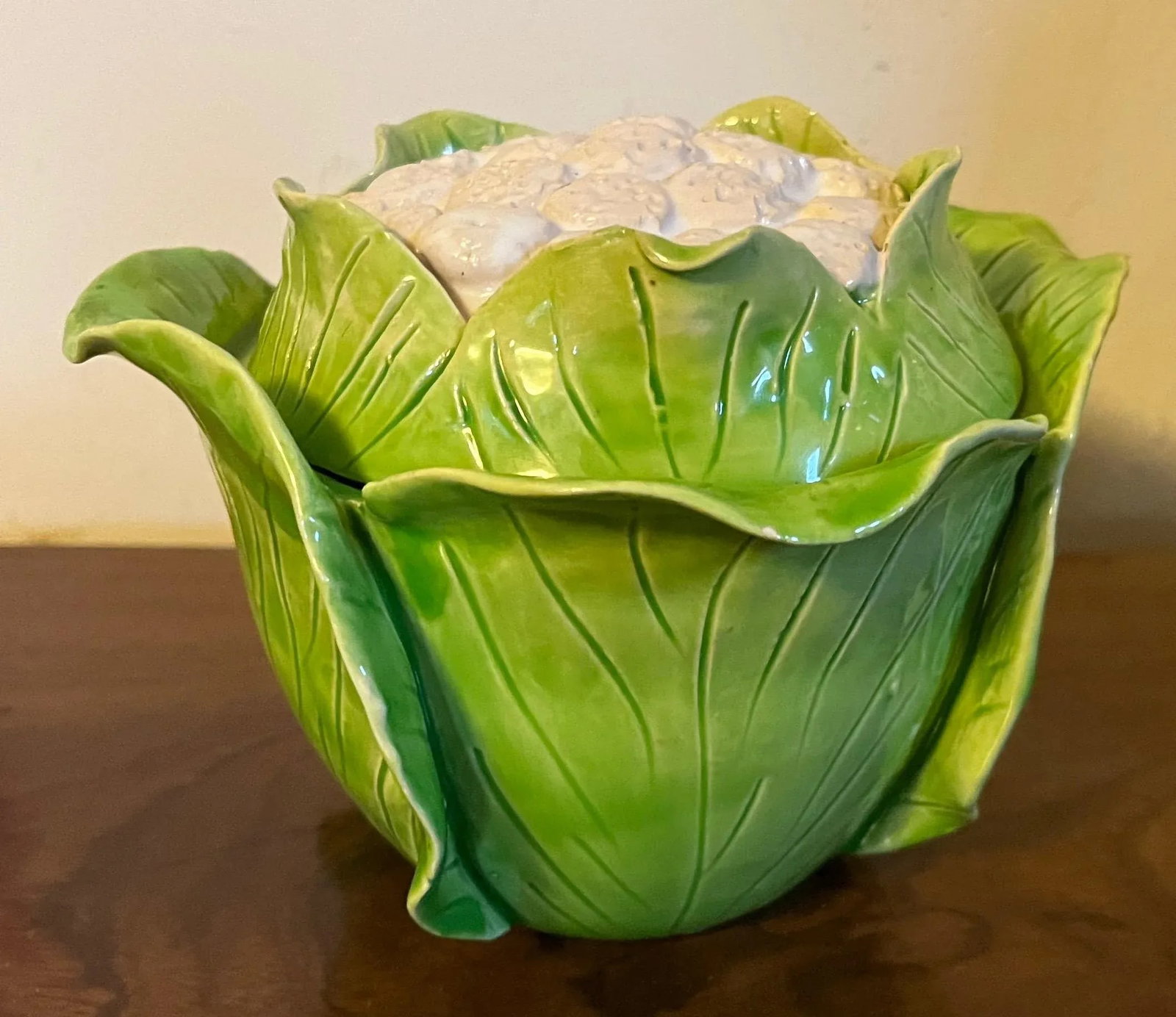 1960s Jean Roger, Paris Lettuceware Porcelain Cabbage Cauliflower Tureen or Box - 7