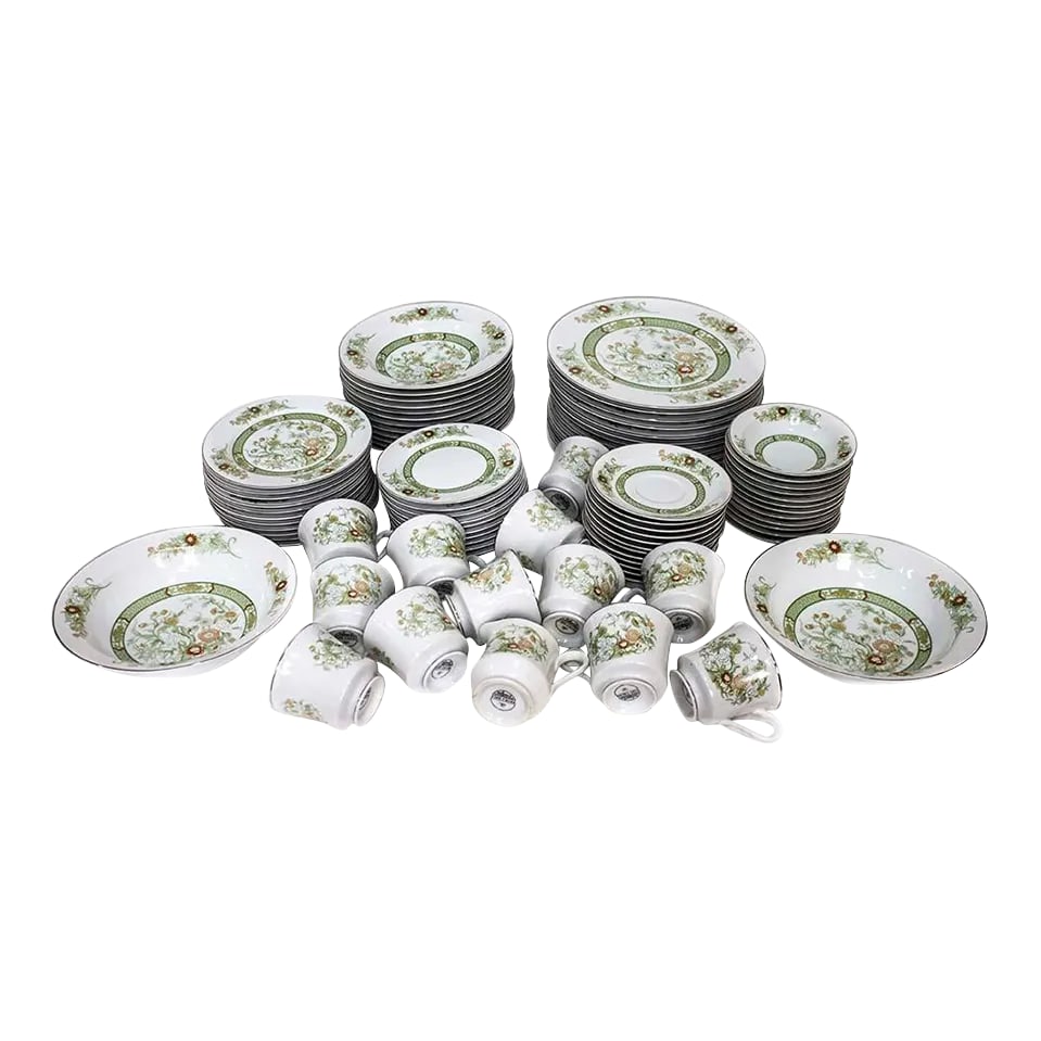 Mikasa China Kabuki Pattern - Service for 12: Huge 75 piece set of Mikasa china in the Kabuki L 9011 pattern. Service for 12 plus bonus pieces. Includes: 12 Dinner Plates 10 5/8", 12 Salad Plates 7 1/2", 12 Rimmed Soup Plates 8 3/8", 12 Rimmed Sa