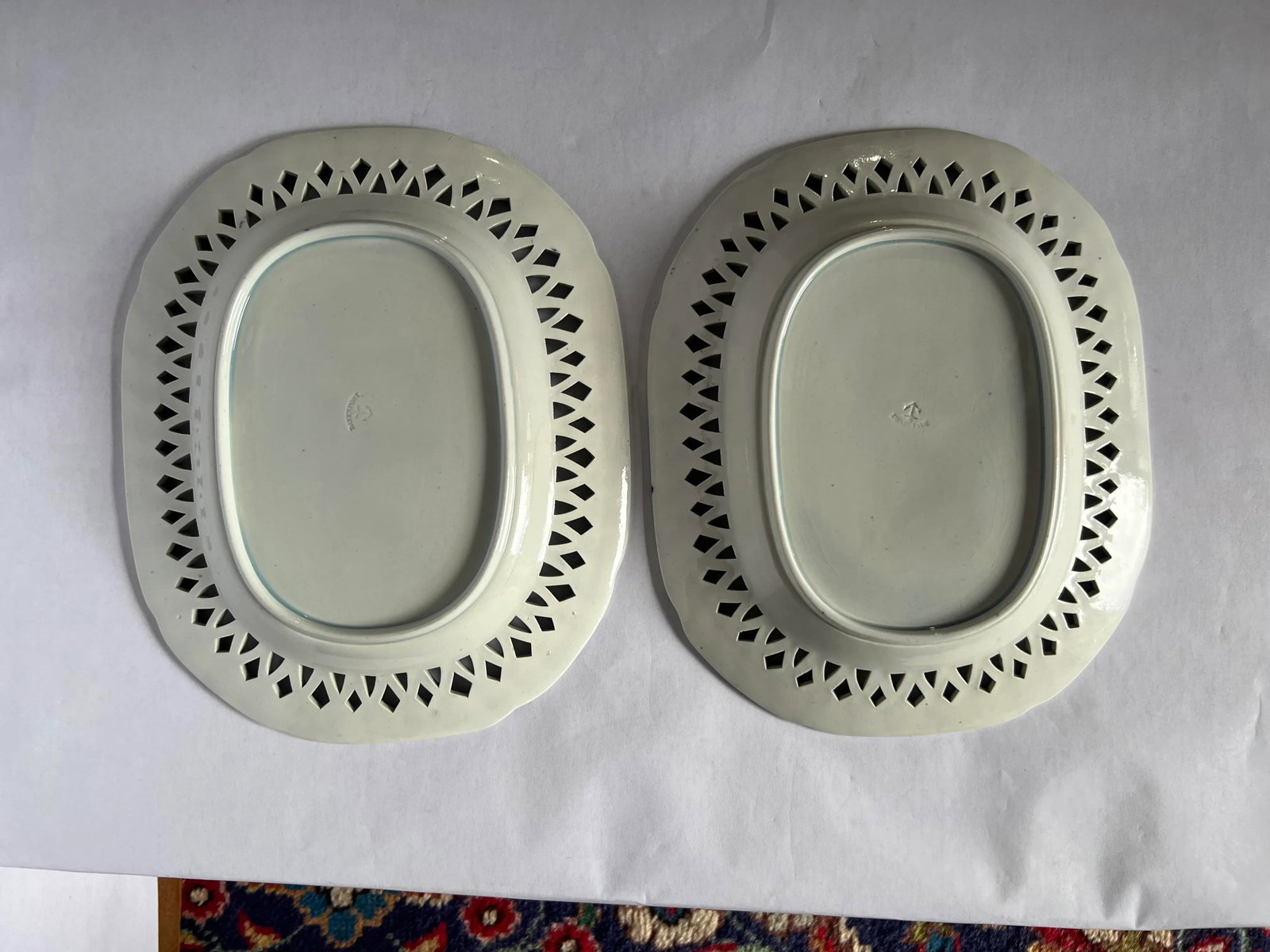 Mid 19th Century Davenport Porcelain aEURoeFisherman & MosqueaEUR Blue & White Reticulated Platters- - 7
