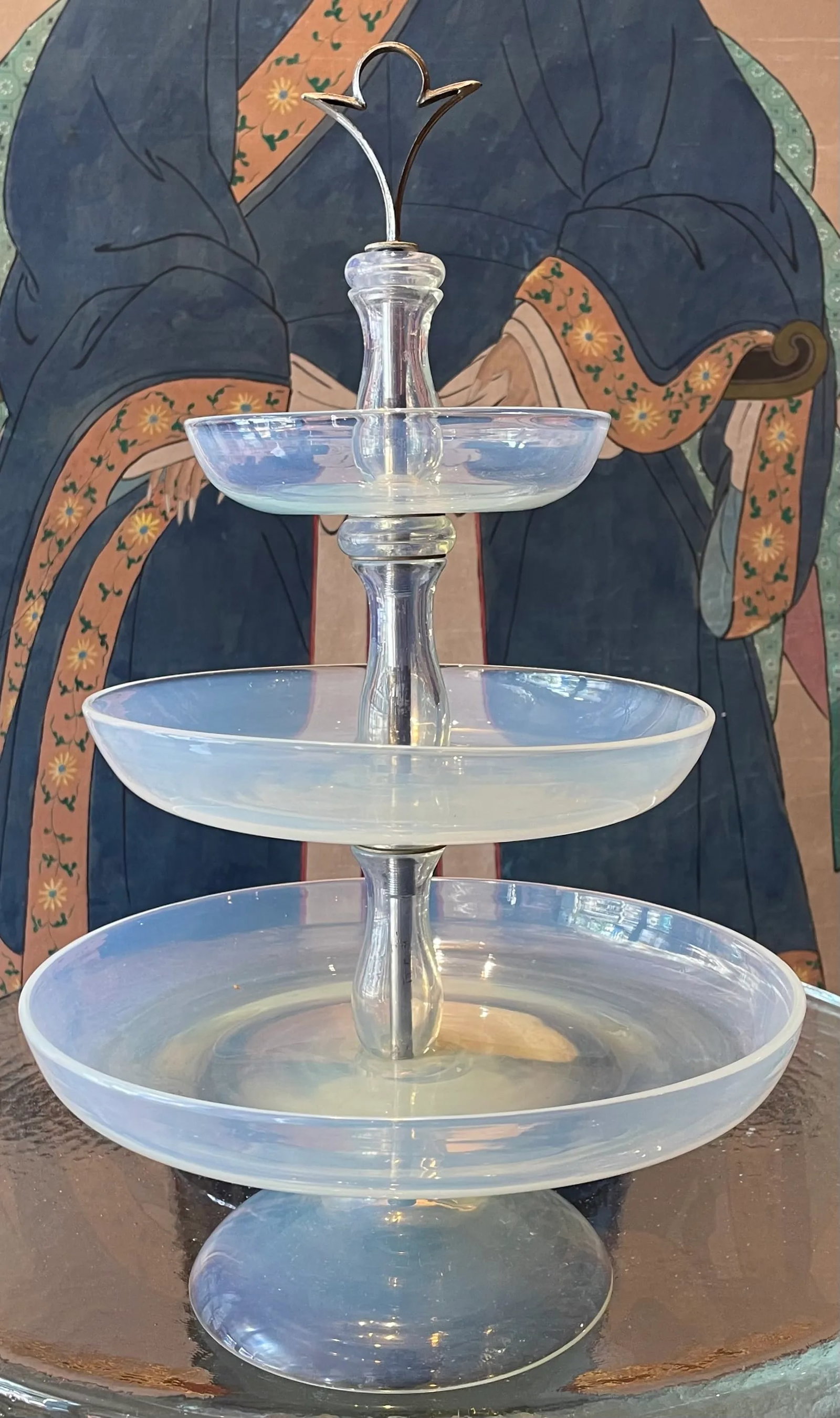 Midcentury Modern Three Tiered Murano Opaline Glass Dish - 8