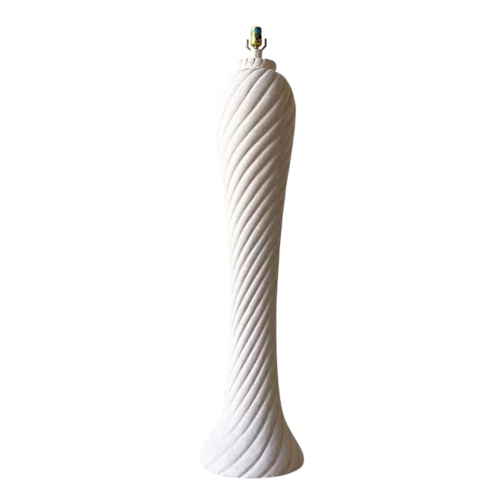 Postmodern Spiral Swirl Ceramic Floor Lamp: Exceptional vintage postmodern ceramic floor lamp. Features a light pink lavender over off white finish with a spiral swirl sculpted body. Condition: Alterations: Original Condition Unaltered Imperfec