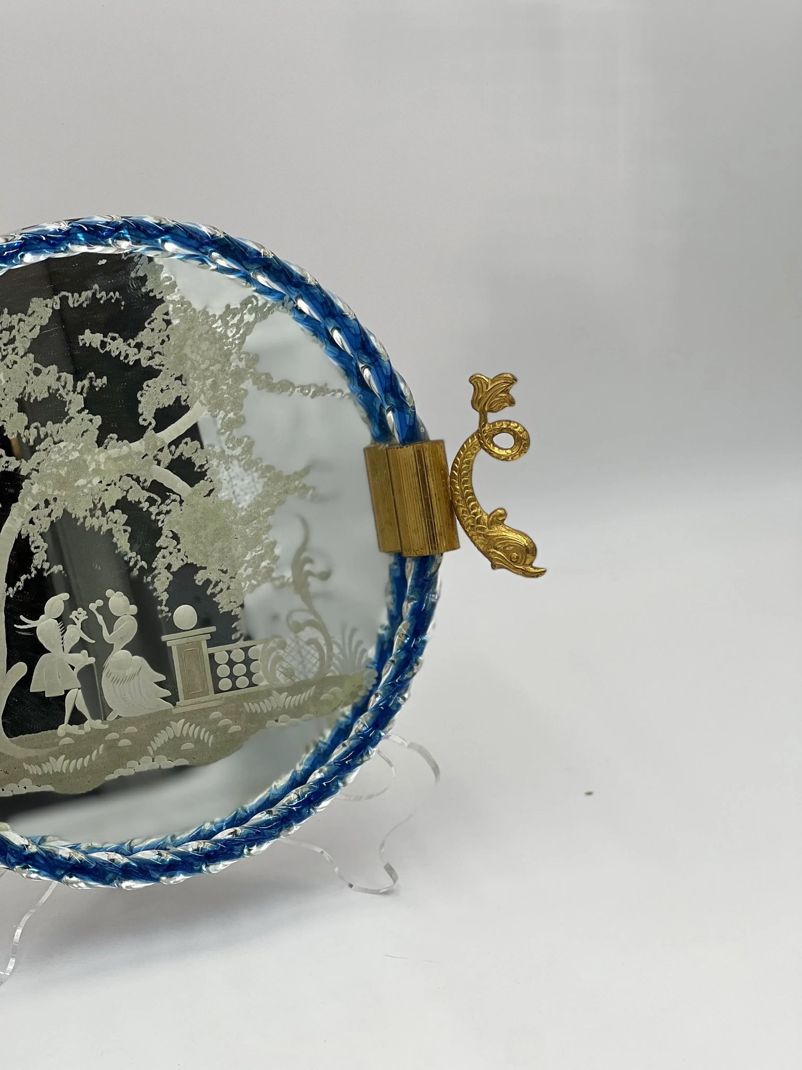Ercole Barovier Mid Century Venetian Glass & Bronze Dolphin Handled Italian Serving Tray - 3