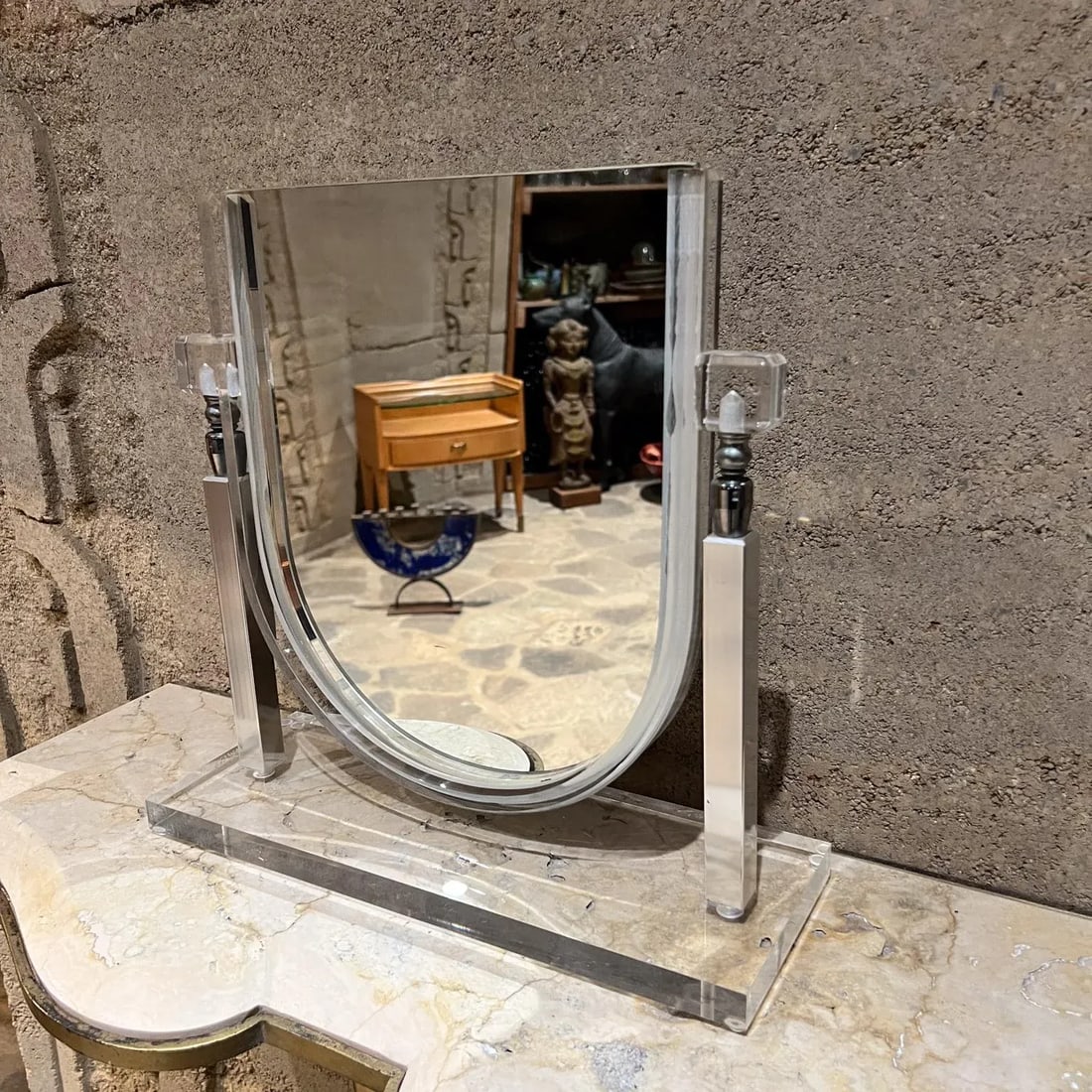 1970s Style Charles Hollis Jones Table Vanity Mirror Lucite & Chrome - 2