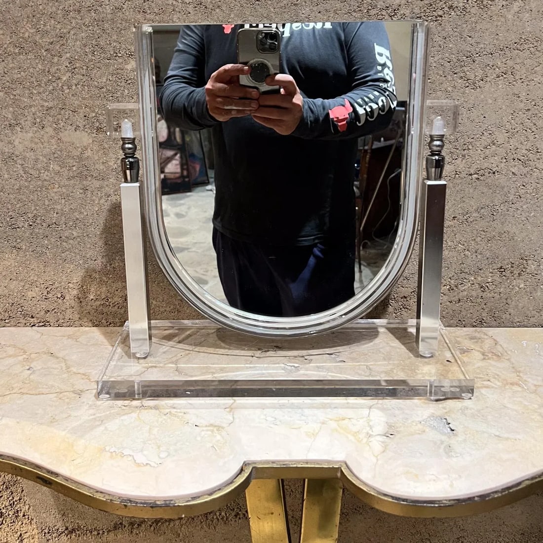 1970s Style Charles Hollis Jones Table Vanity Mirror Lucite & Chrome - 3