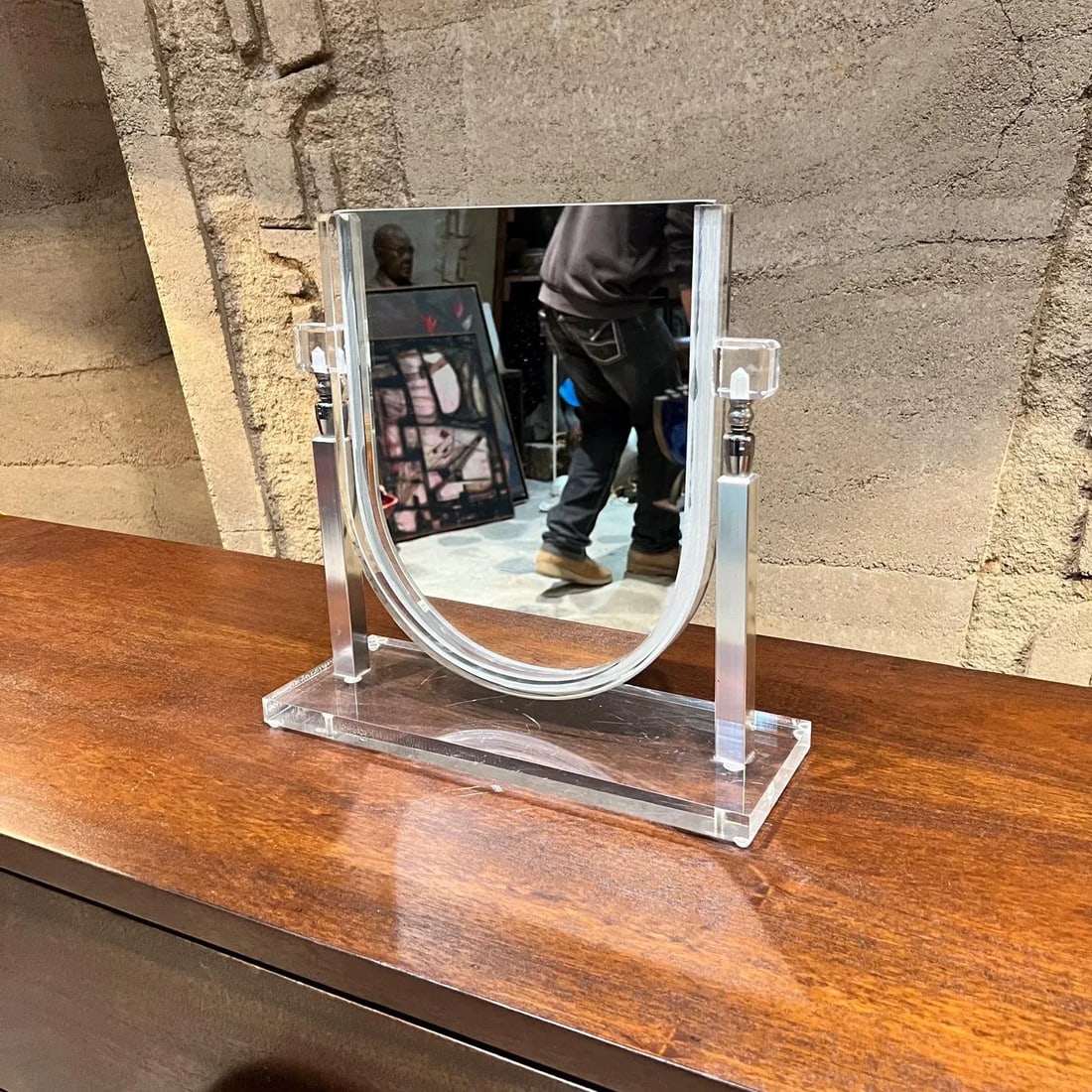 1970s Style Charles Hollis Jones Table Vanity Mirror Lucite & Chrome - 7