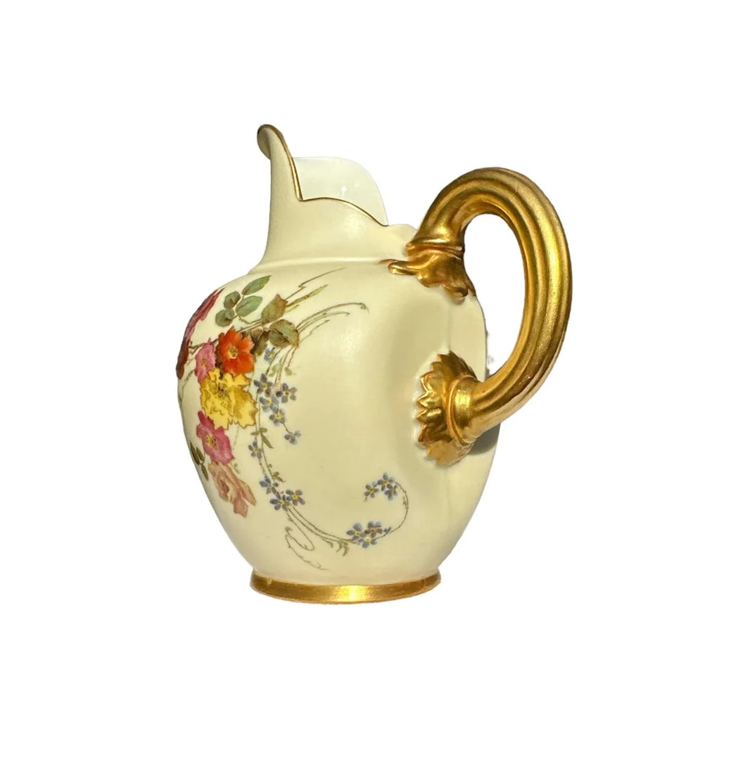 Antique Royal Worchester 1895 Bone China Pitcher Jug Gilt Handle - 2