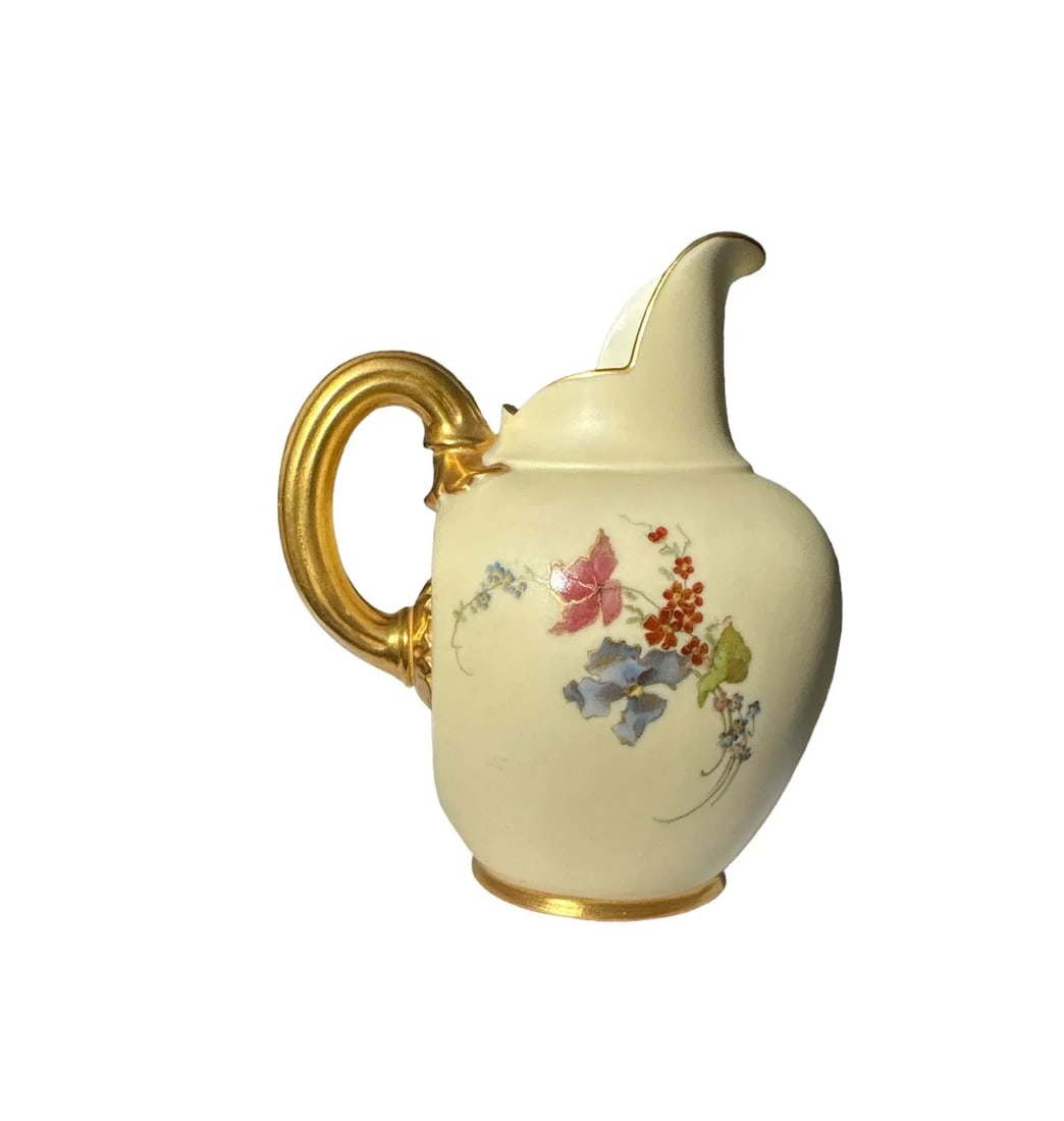 Antique Royal Worchester 1895 Bone China Pitcher Jug Gilt Handle - 3