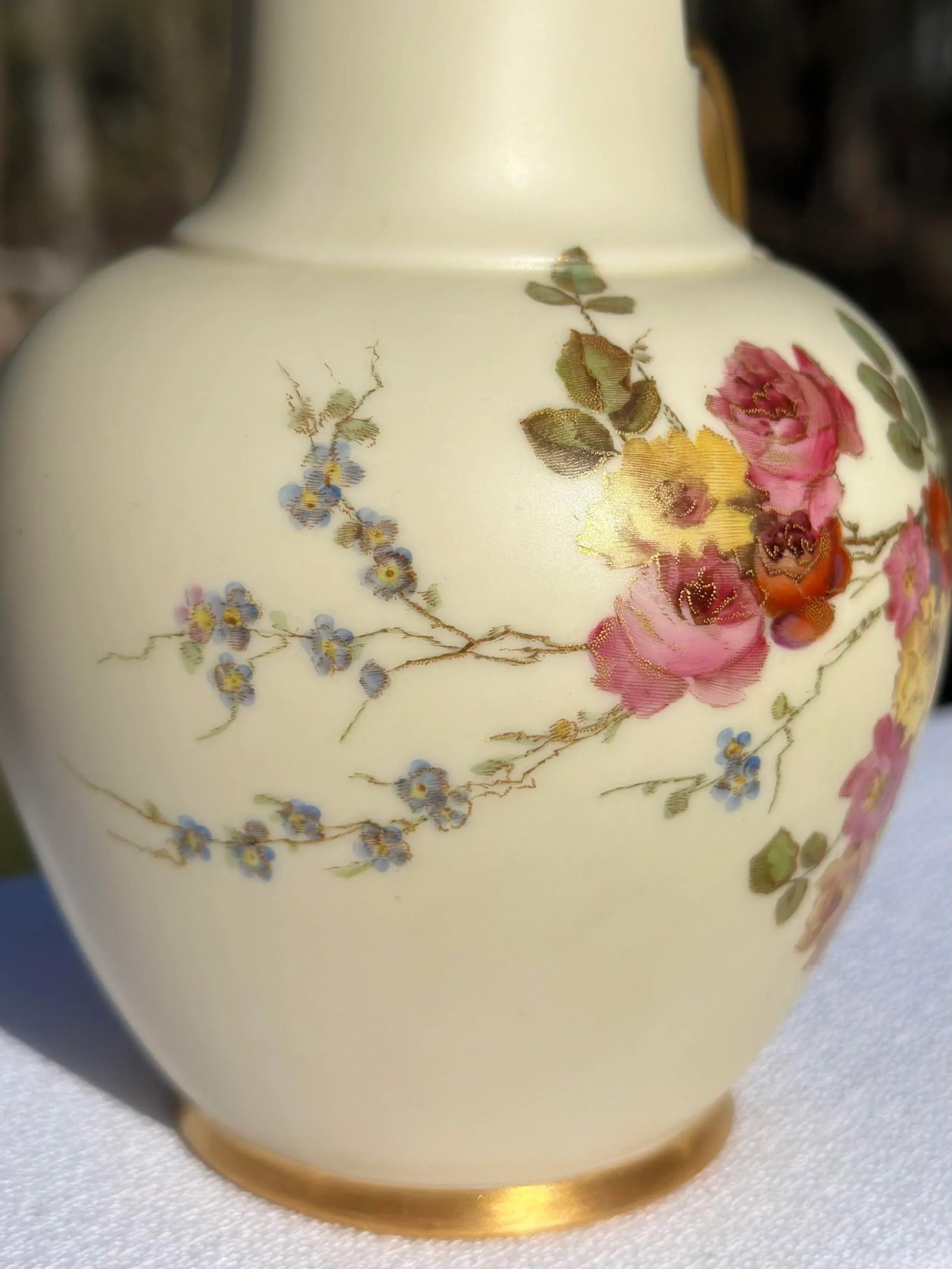 Antique Royal Worchester 1895 Bone China Pitcher Jug Gilt Handle - 7