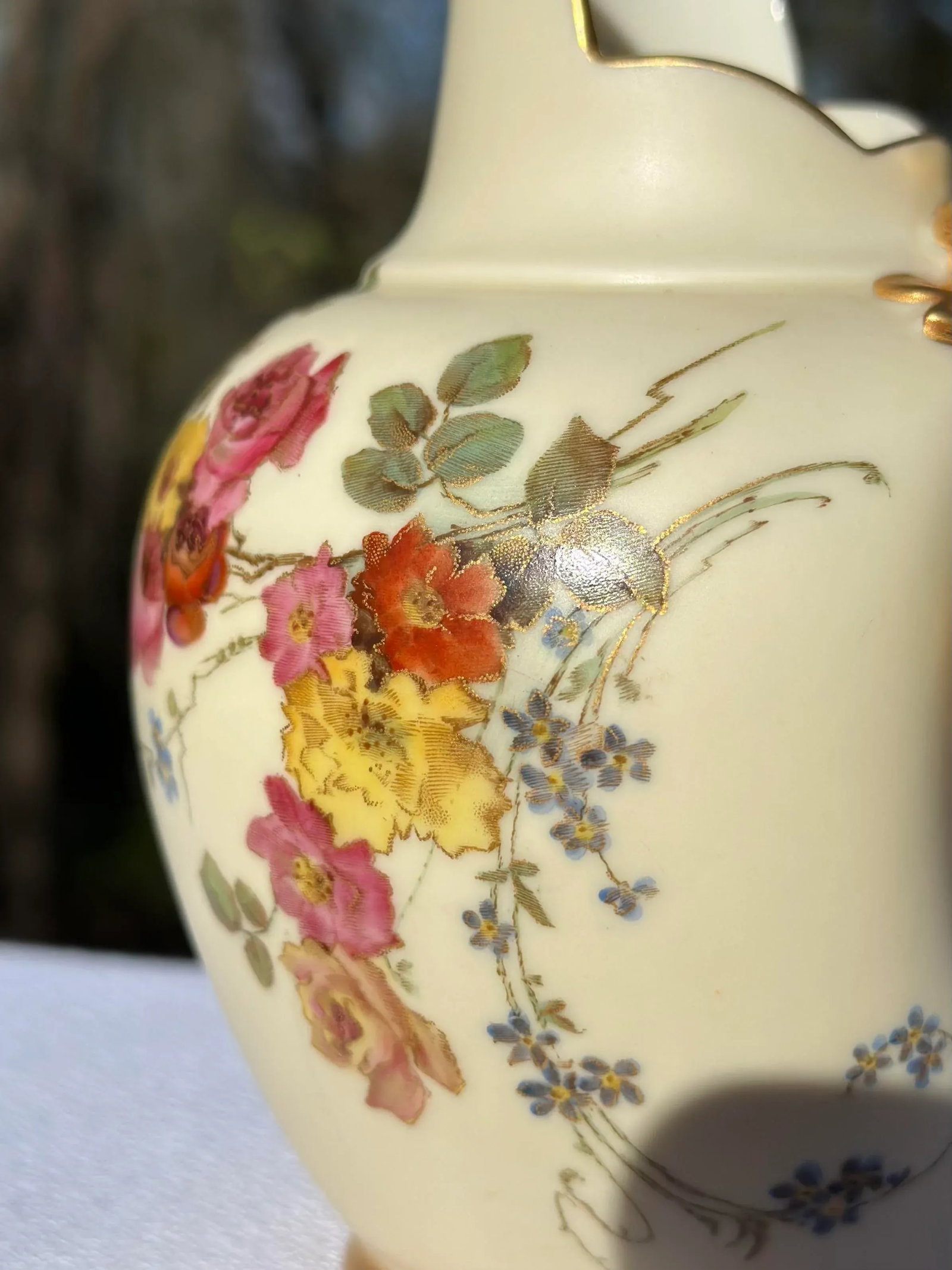 Antique Royal Worchester 1895 Bone China Pitcher Jug Gilt Handle - 8