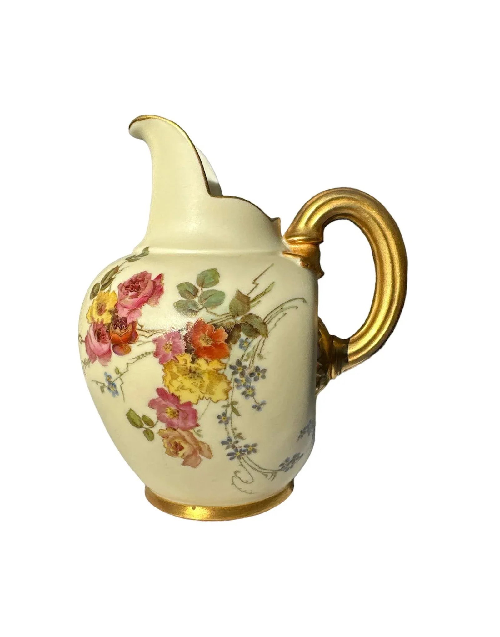 Antique Royal Worchester 1895 Bone China Pitcher Jug Gilt Handle - 9