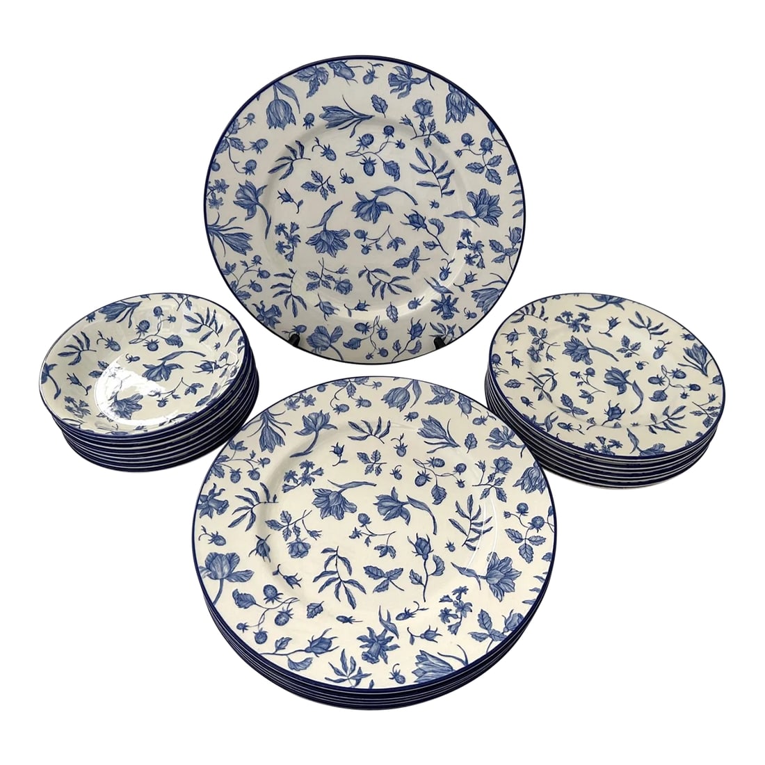 Royal Stafford Blue & White Floral Dinnerware-A Set: Vintage Spring Garden by Royal Stafford, Product of Crate & Barrel Beautiful blue and white floral pattern that would look amazing with solid blue accent pieces. I have other blue and white sets in