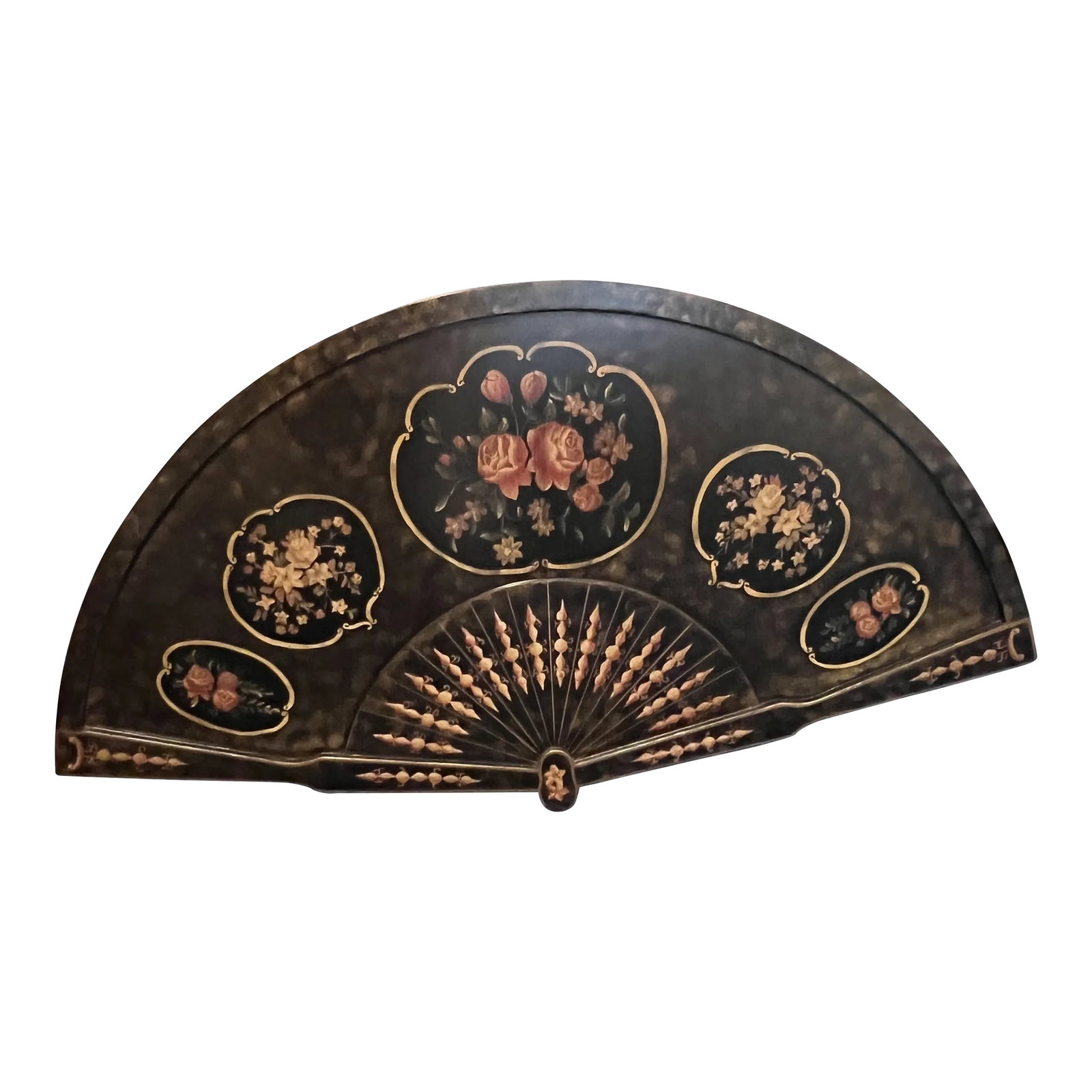 Large Wooden Hand Painted Fan Shaped Wall Art (1 of 6)
