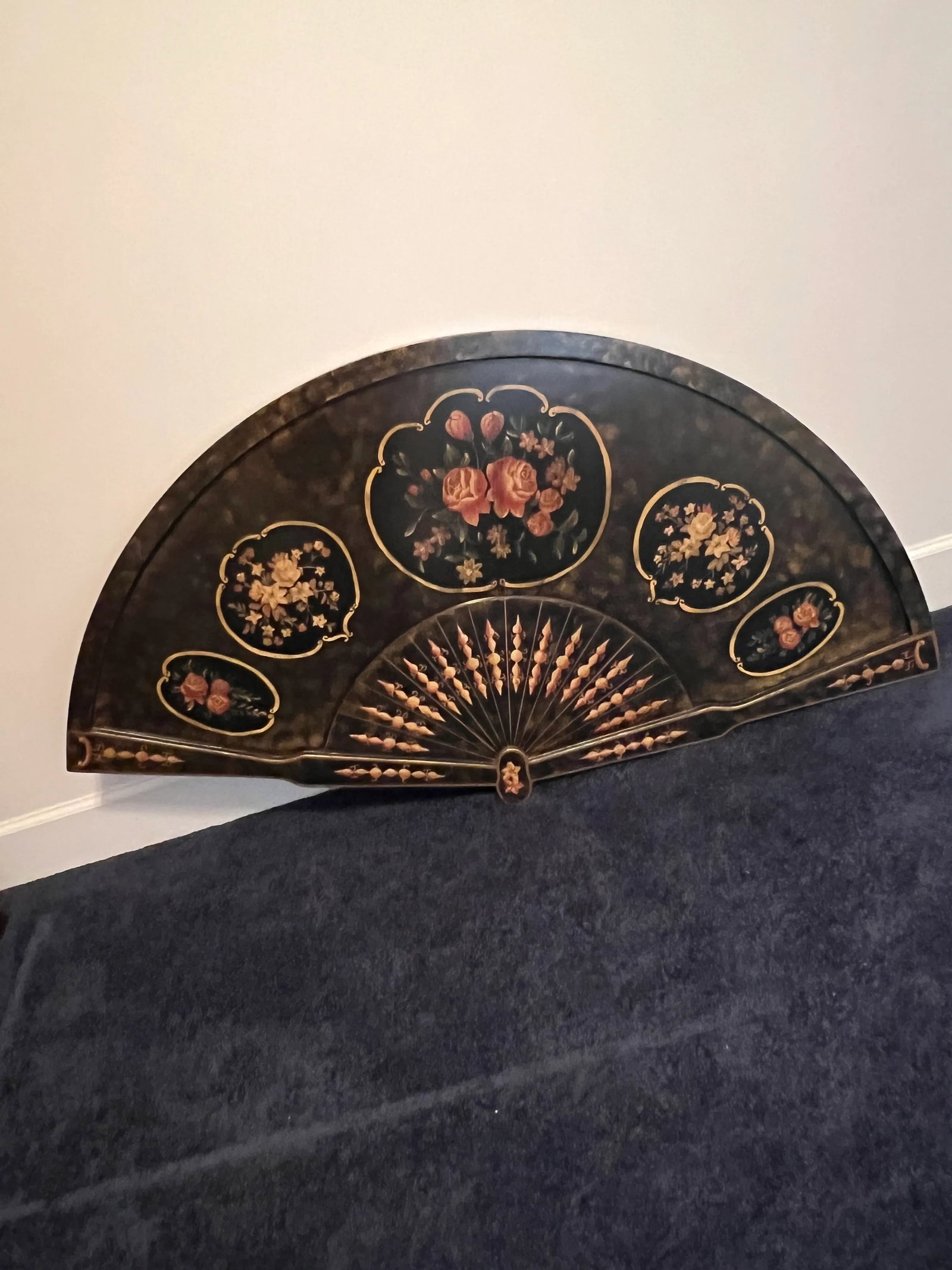 Large Wooden Hand Painted Fan Shaped Wall Art - 6