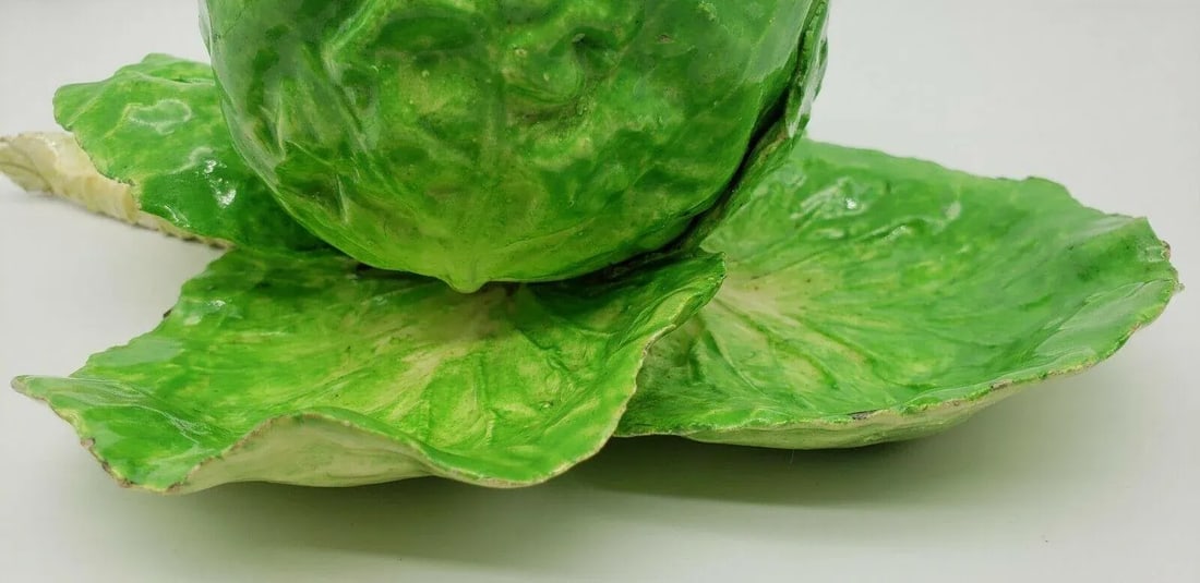 Antique 19th Century Italian Crown M Naples Napoli Lettuceware Cabbage Leaf Bowl - 2