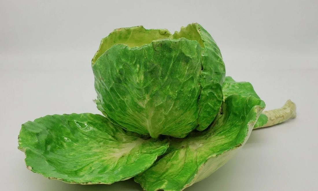 Antique 19th Century Italian Crown M Naples Napoli Lettuceware Cabbage Leaf Bowl - 3