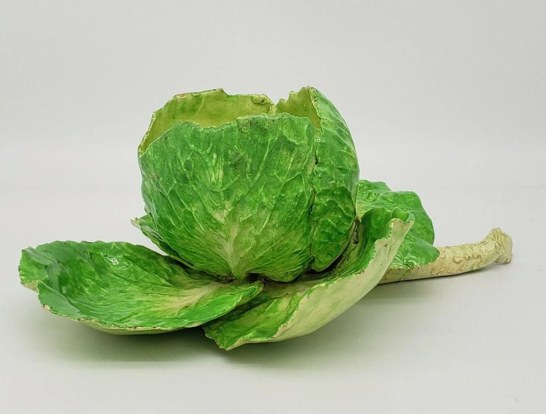 Antique 19th Century Italian Crown M Naples Napoli Lettuceware Cabbage Leaf Bowl - 4