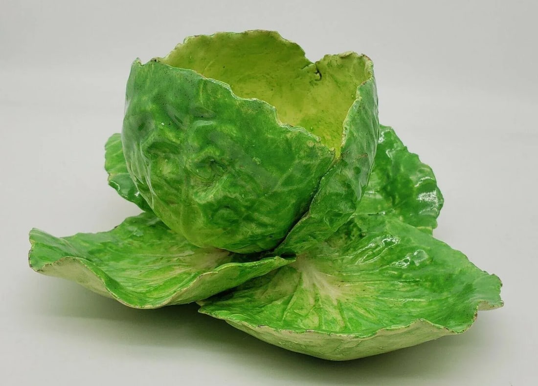 Antique 19th Century Italian Crown M Naples Napoli Lettuceware Cabbage Leaf Bowl - 6