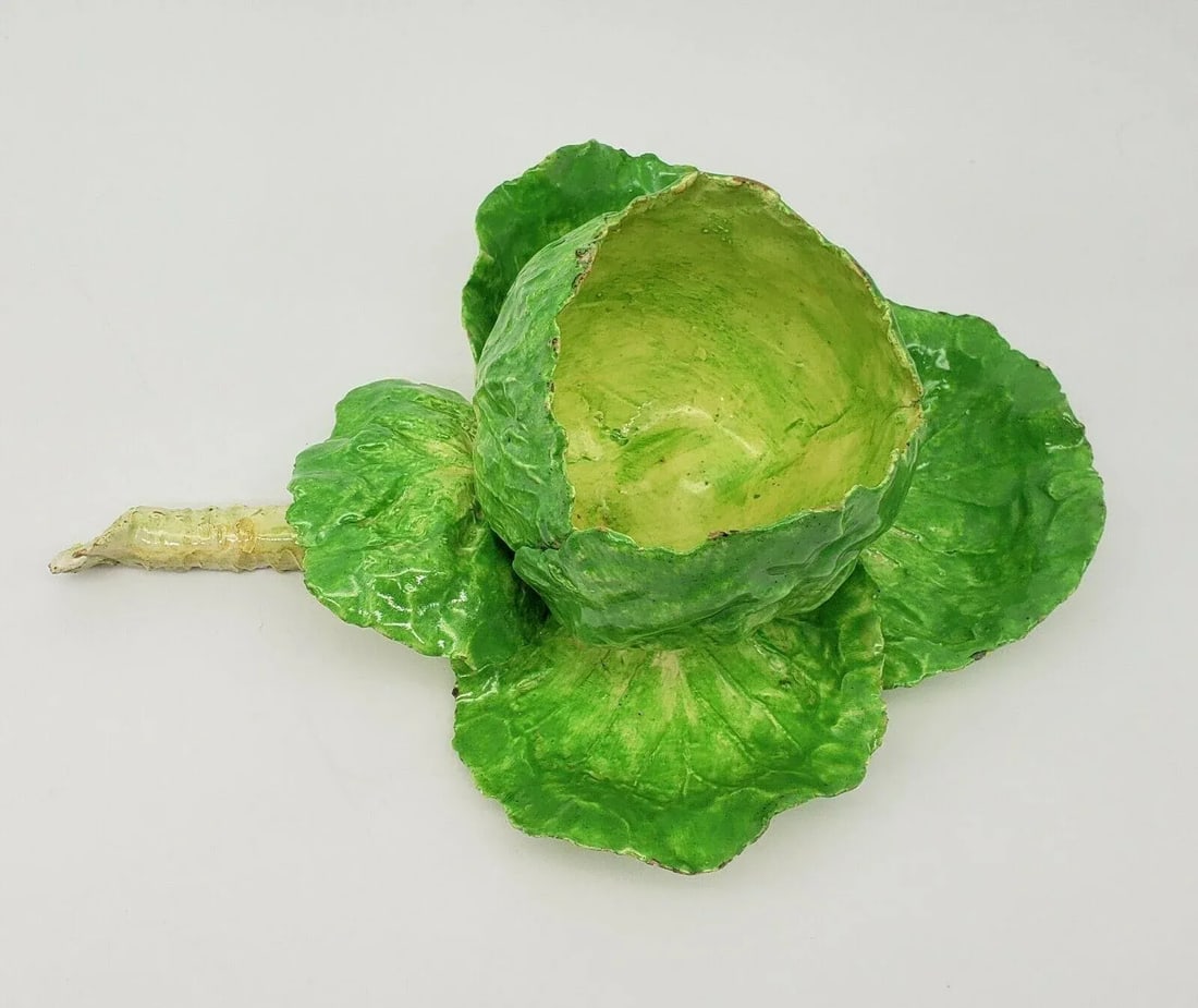 Antique 19th Century Italian Crown M Naples Napoli Lettuceware Cabbage Leaf Bowl - 7