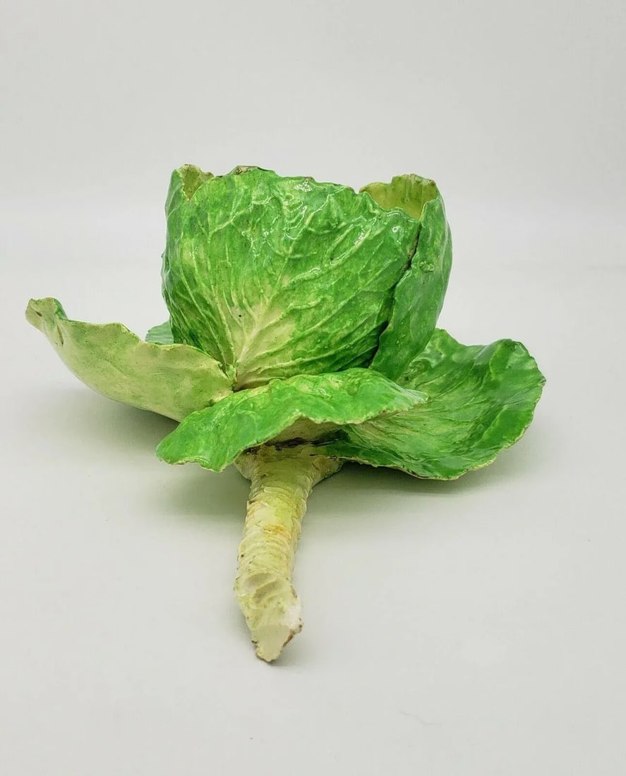 Antique 19th Century Italian Crown M Naples Napoli Lettuceware Cabbage Leaf Bowl - 8
