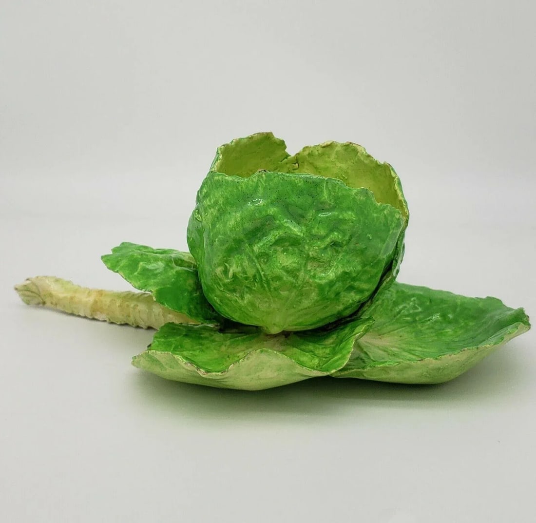 Antique 19th Century Italian Crown M Naples Napoli Lettuceware Cabbage Leaf Bowl - 9