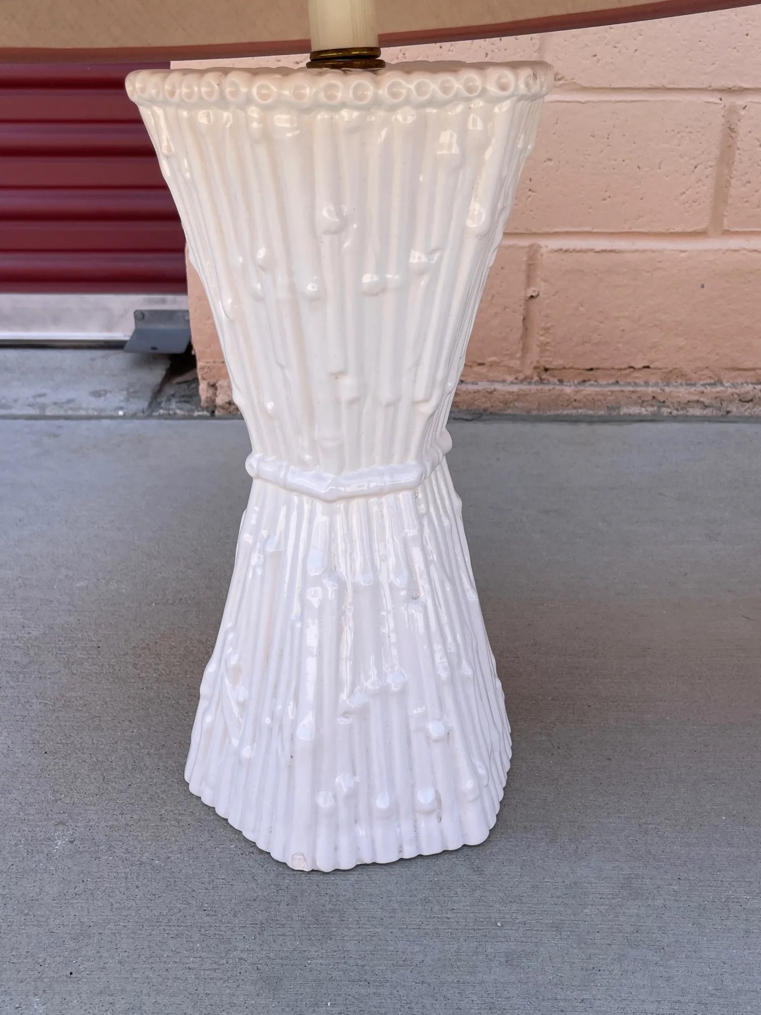Pair of White Faux Bamboo Ceramic Table Lamps W/Shade - 5