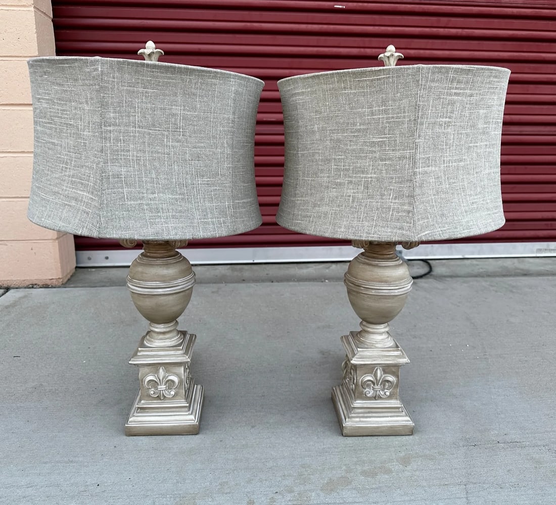 Pair of Rh Style Fleur De Lis Table Lamps W/Shimmer Shade - 9
