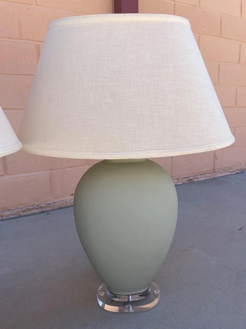Vintage Pair Sage Green Matte Finish Ginger Jar Lamps - 5