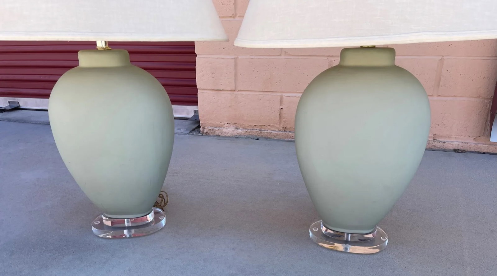 Vintage Pair Sage Green Matte Finish Ginger Jar Lamps - 8