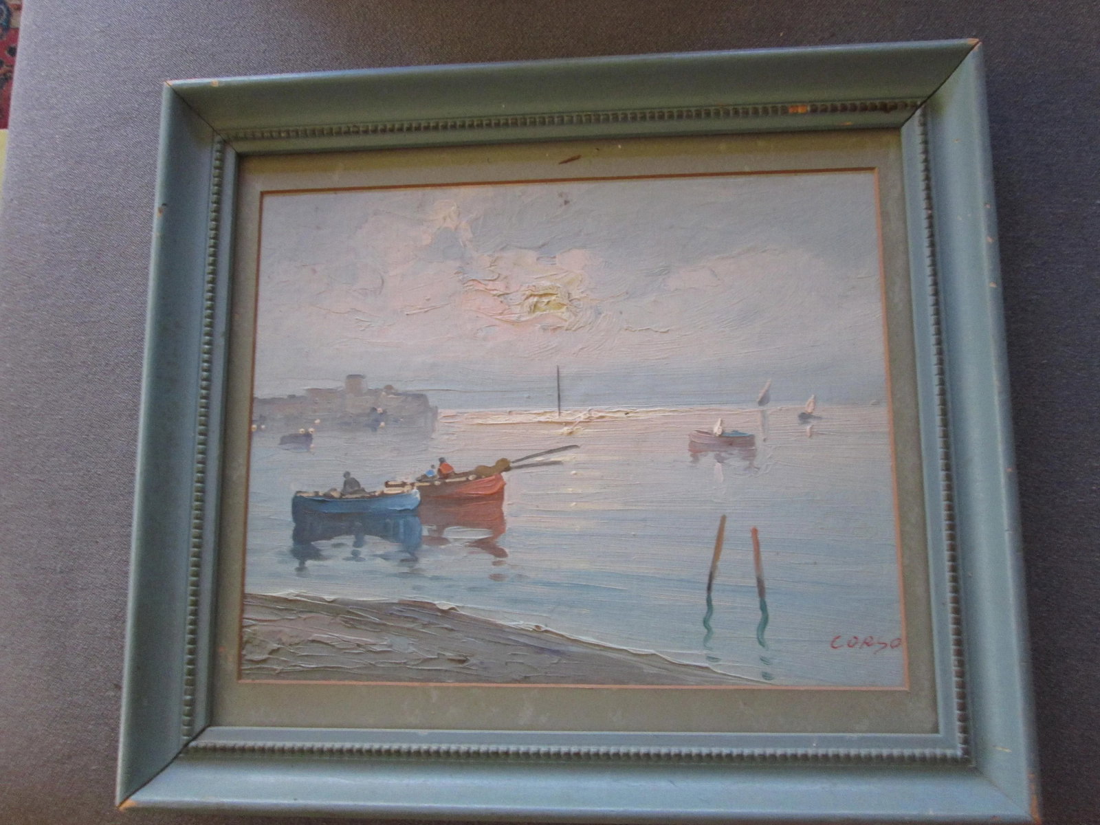 Seascape Painting in Vintage Pastels Oil or Acrylic, Signed Corso - 2