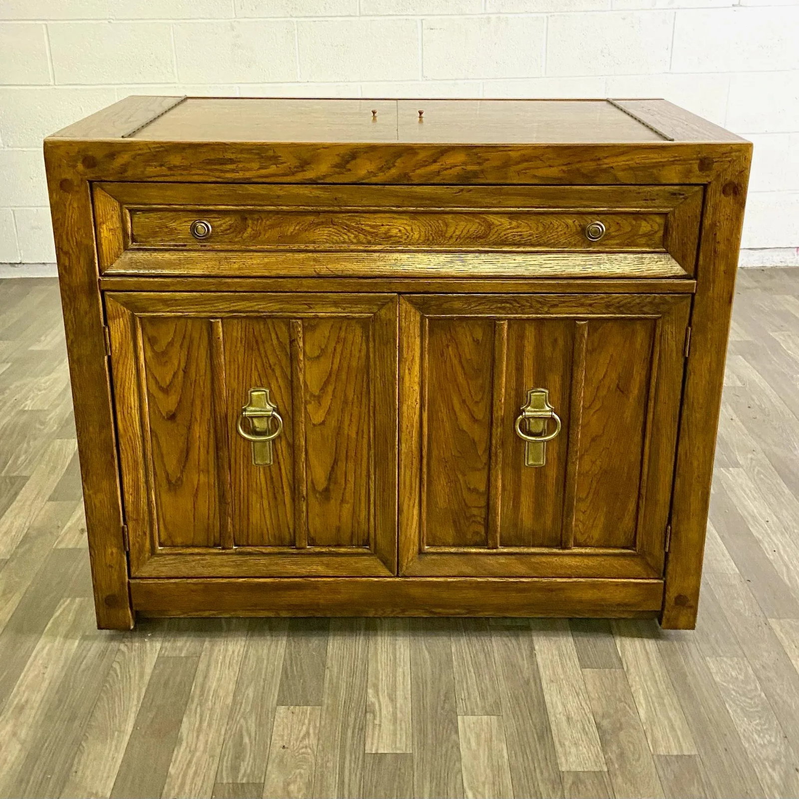 Vintage Campaign Style American of Martinsville Flip Top Rolling Server Dry Bar - 13