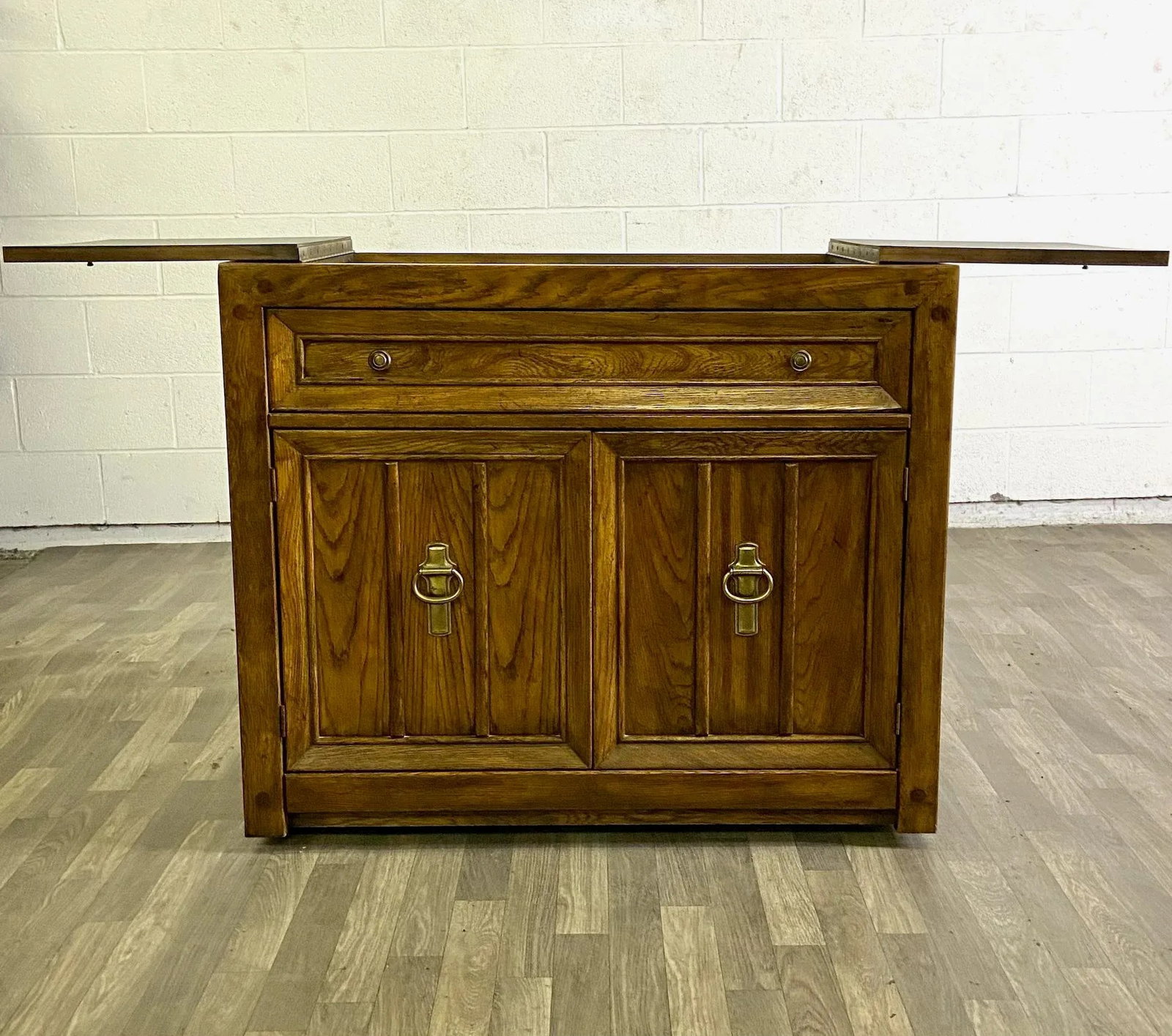 Vintage Campaign Style American of Martinsville Flip Top Rolling Server Dry Bar - 5
