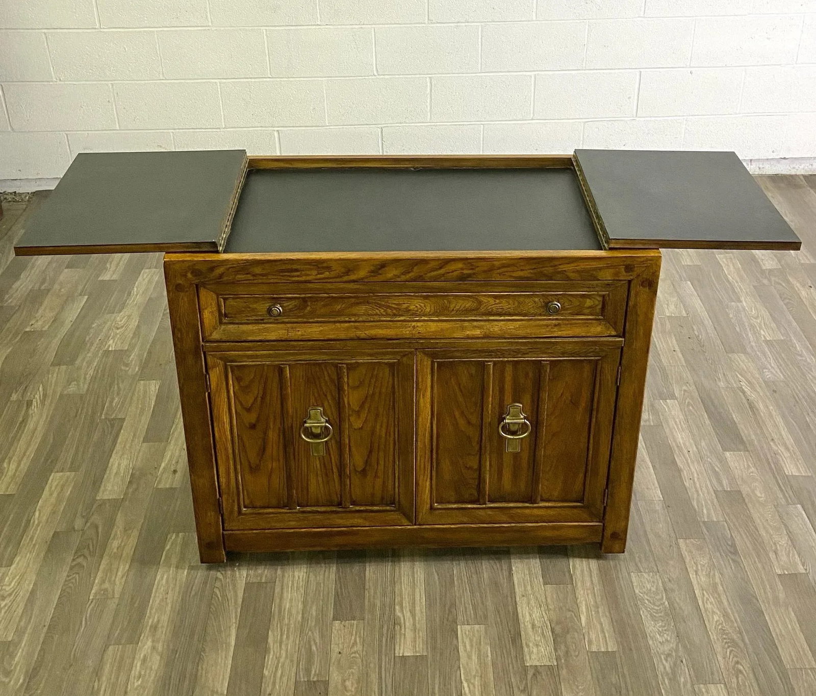 Vintage Campaign Style American of Martinsville Flip Top Rolling Server Dry Bar - 6