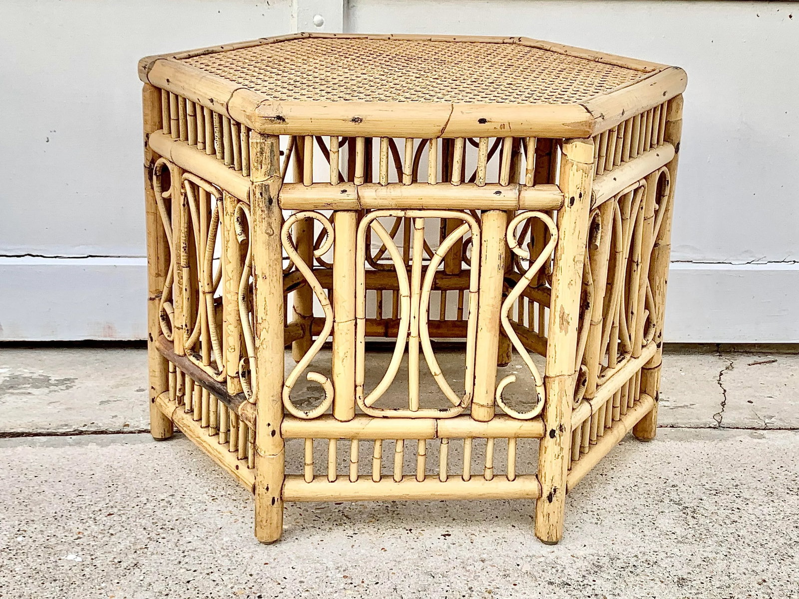Vintage Fretwork Style Bamboo Hexagon Shaped Coffee Table - 10