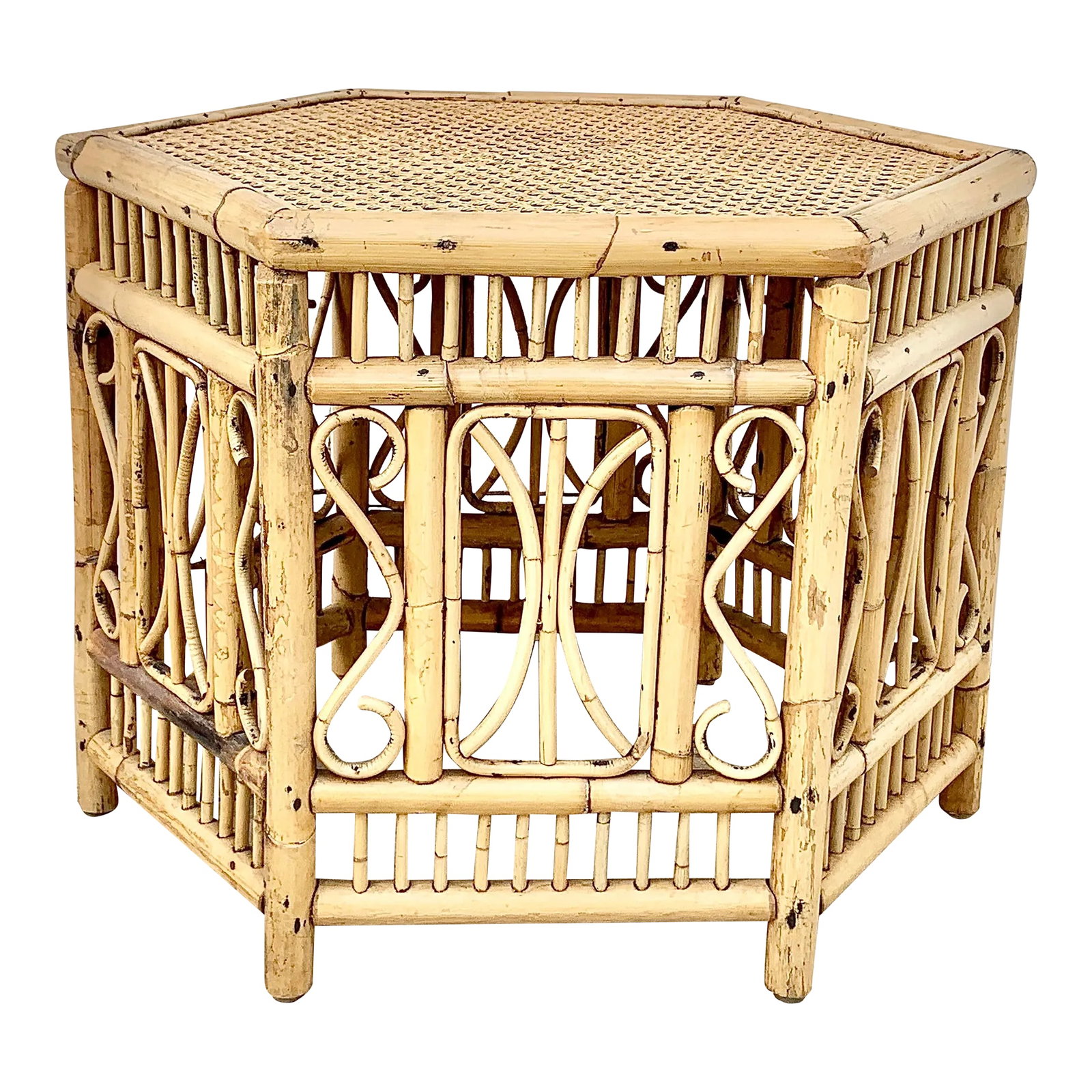 Vintage Fretwork Style Bamboo Hexagon Shaped Coffee Table (1 of 10)