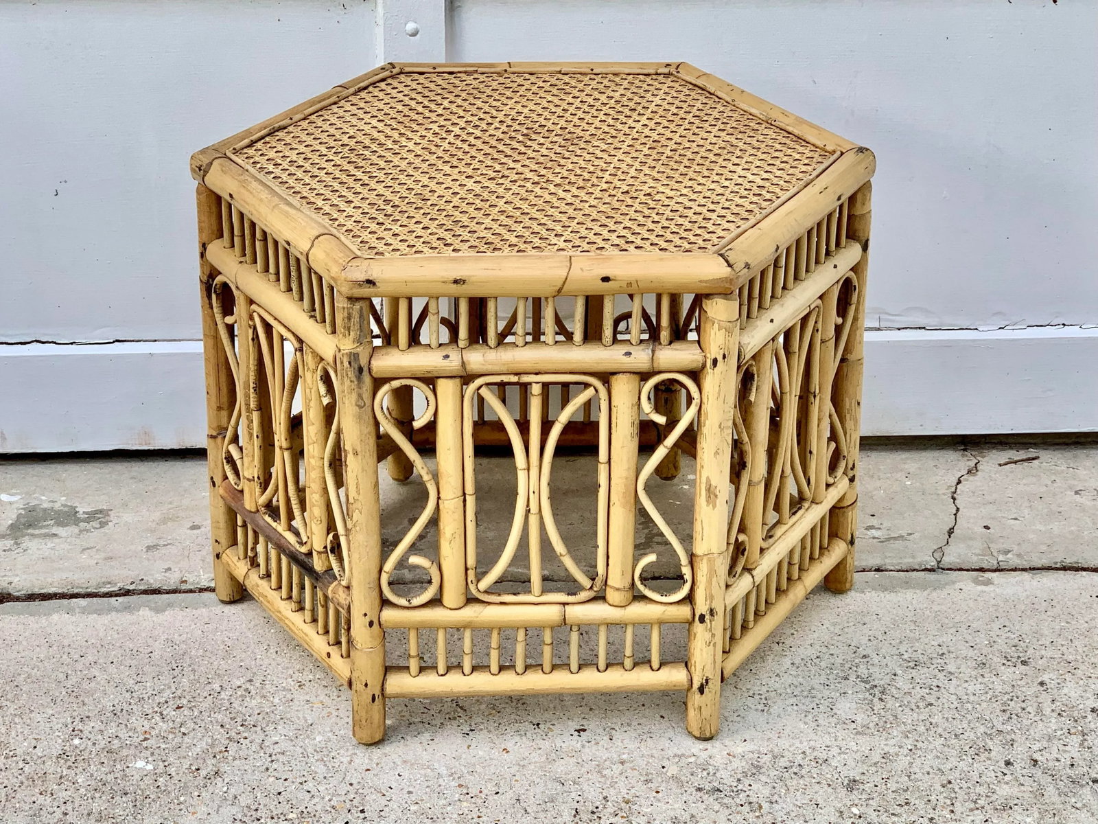 Vintage Fretwork Style Bamboo Hexagon Shaped Coffee Table - 2