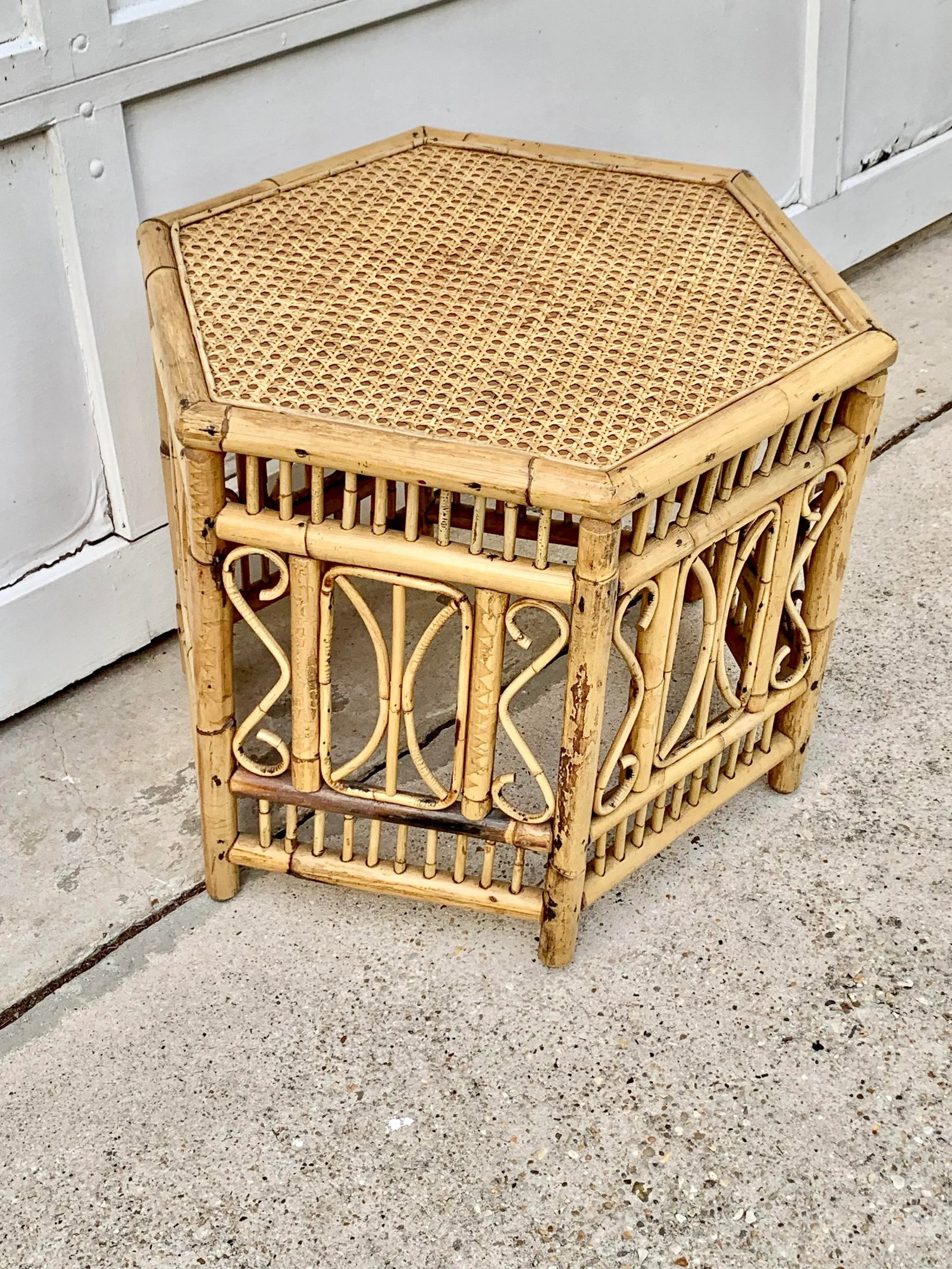 Vintage Fretwork Style Bamboo Hexagon Shaped Coffee Table - 3