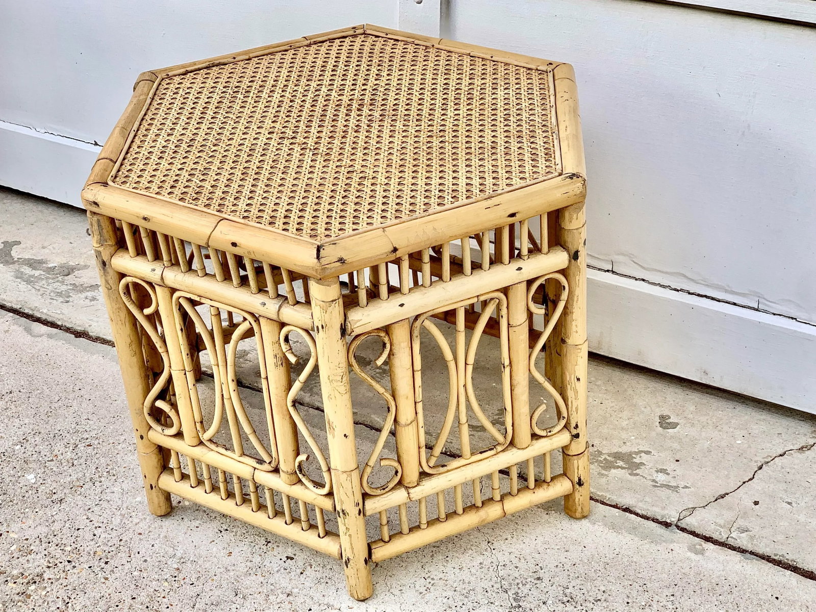 Vintage Fretwork Style Bamboo Hexagon Shaped Coffee Table - 4