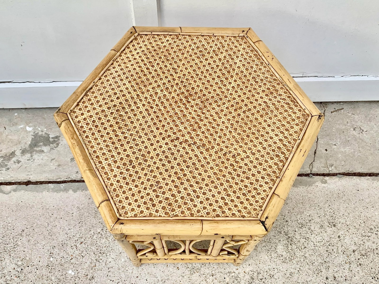 Vintage Fretwork Style Bamboo Hexagon Shaped Coffee Table - 5